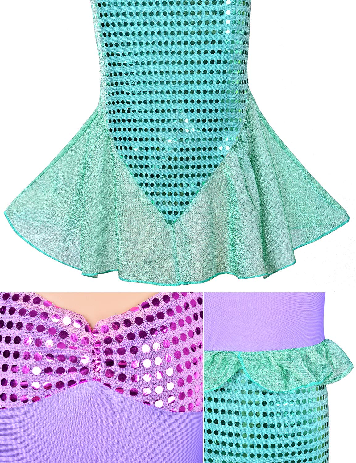 JoyJoin Little Girls Princess Mermaid Costume Set with Wig & Crown - Sparkly Green Dress Up Party Outfit for Halloween, Birthday Parties & Pretend Play