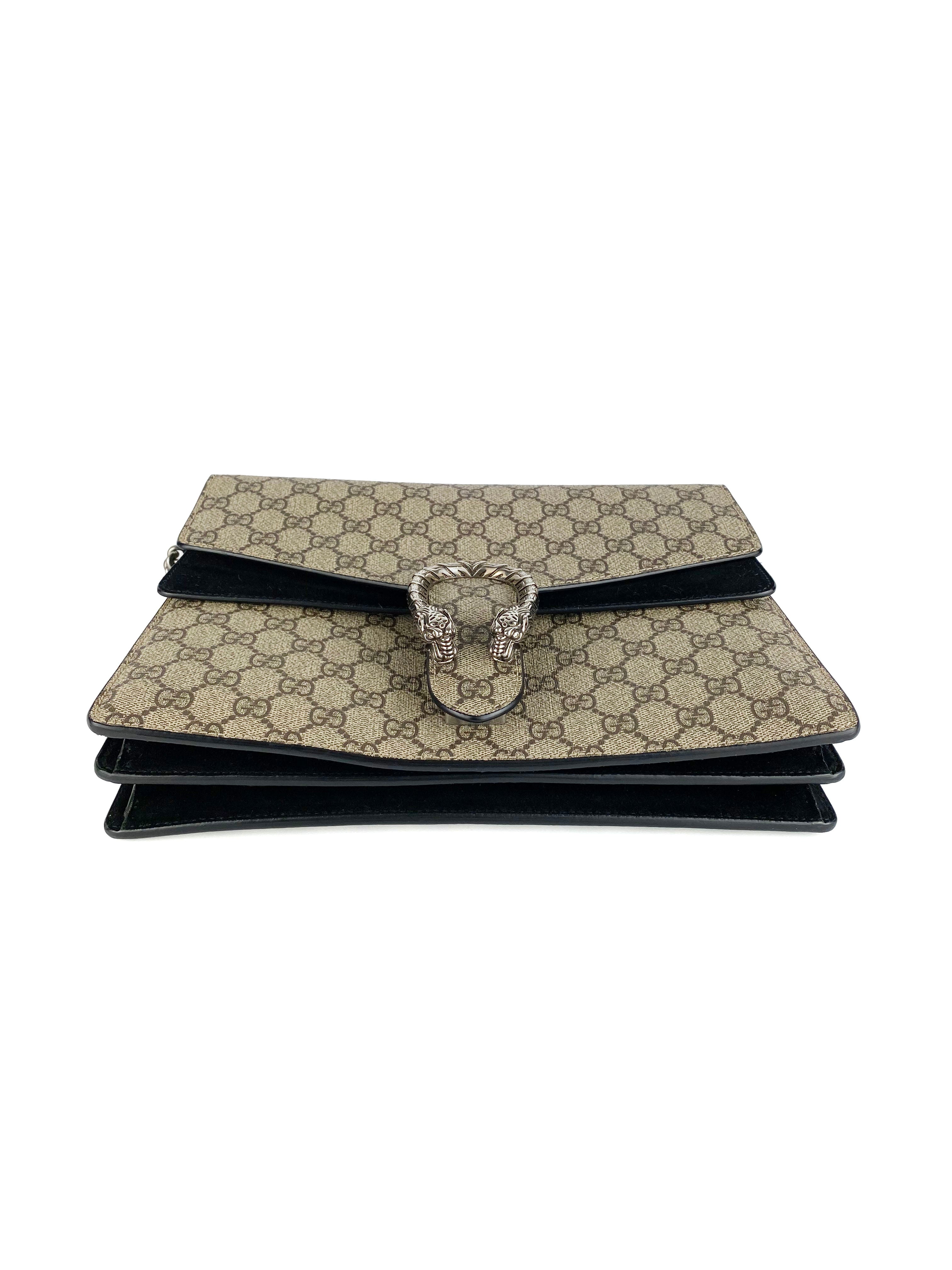 Gucci Dionysus Monogram Shoulder Bag with Black Suede Trim - Luxury Crossbody Purse for Women, Perfect for Evening Parties & Date Nights