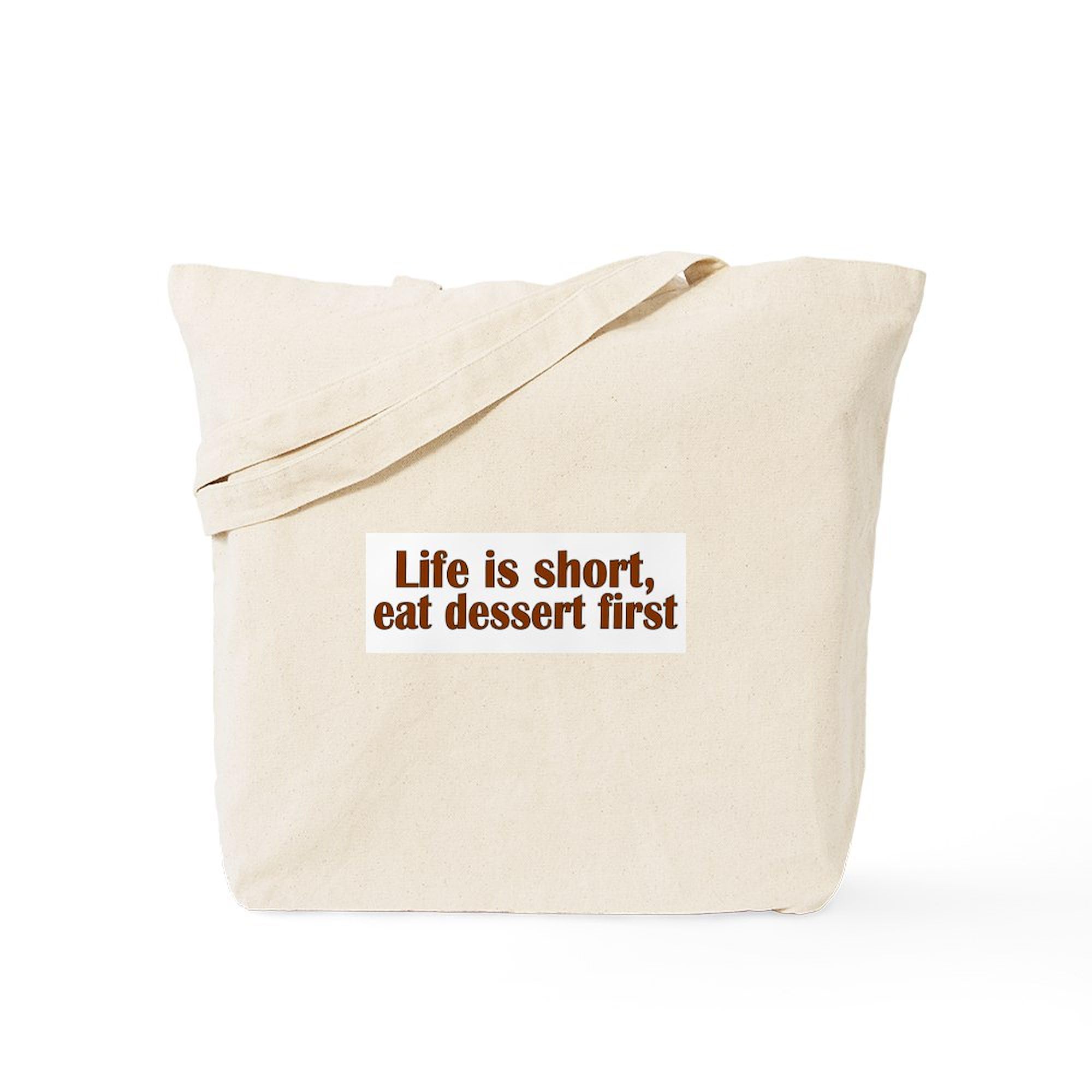 Eat Dessert First Tote Bag - Natural Canvas Reusable Shopping Bag for Groceries, Beach & Daily Use | Eco-Friendly Cotton Tote with Funny Food Saying