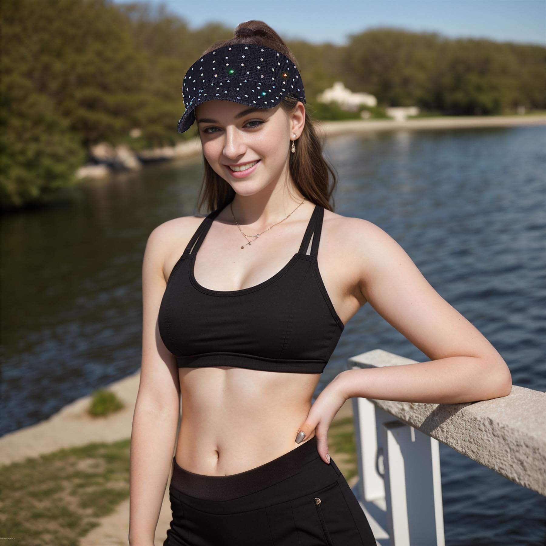 Sparkly Rhinestone Sports Sun Visor for Women - Adjustable Glitter Sun Hat for Running, Golf, Beach & Summer Outdoor Activities