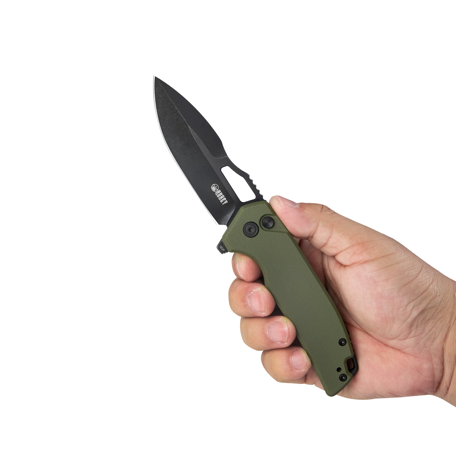 RDF Pocket Knife with Button Lock - Green G10 Handle & 3.11
