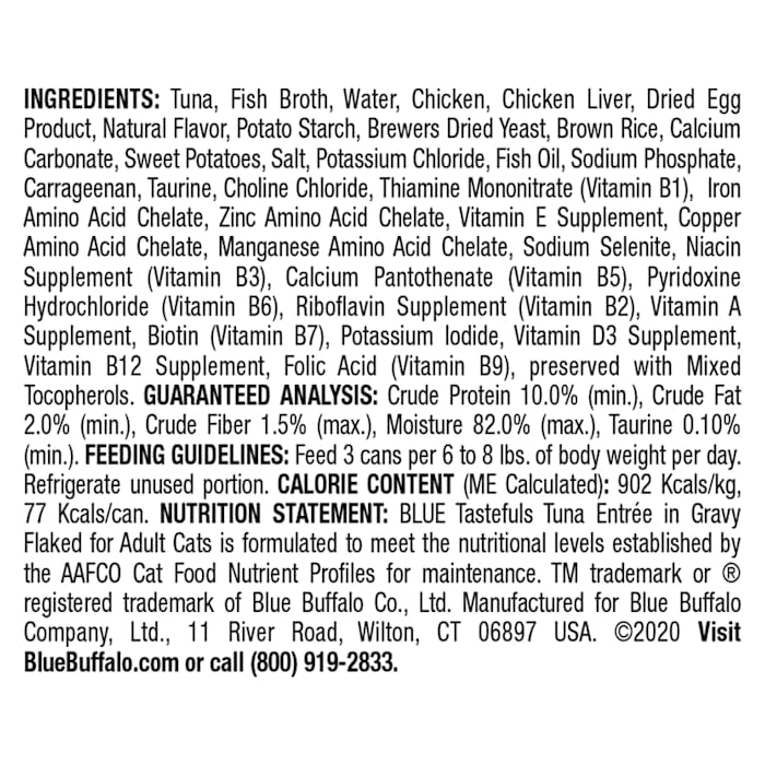 Blue Buffalo Tastefuls Wet Cat Food with Tuna - Grain Free, High Protein, Natural Ingredients - 3 oz. Cans (Pack of 12) - Perfect for Adult Cats & Kittens, Mealtime or Treats