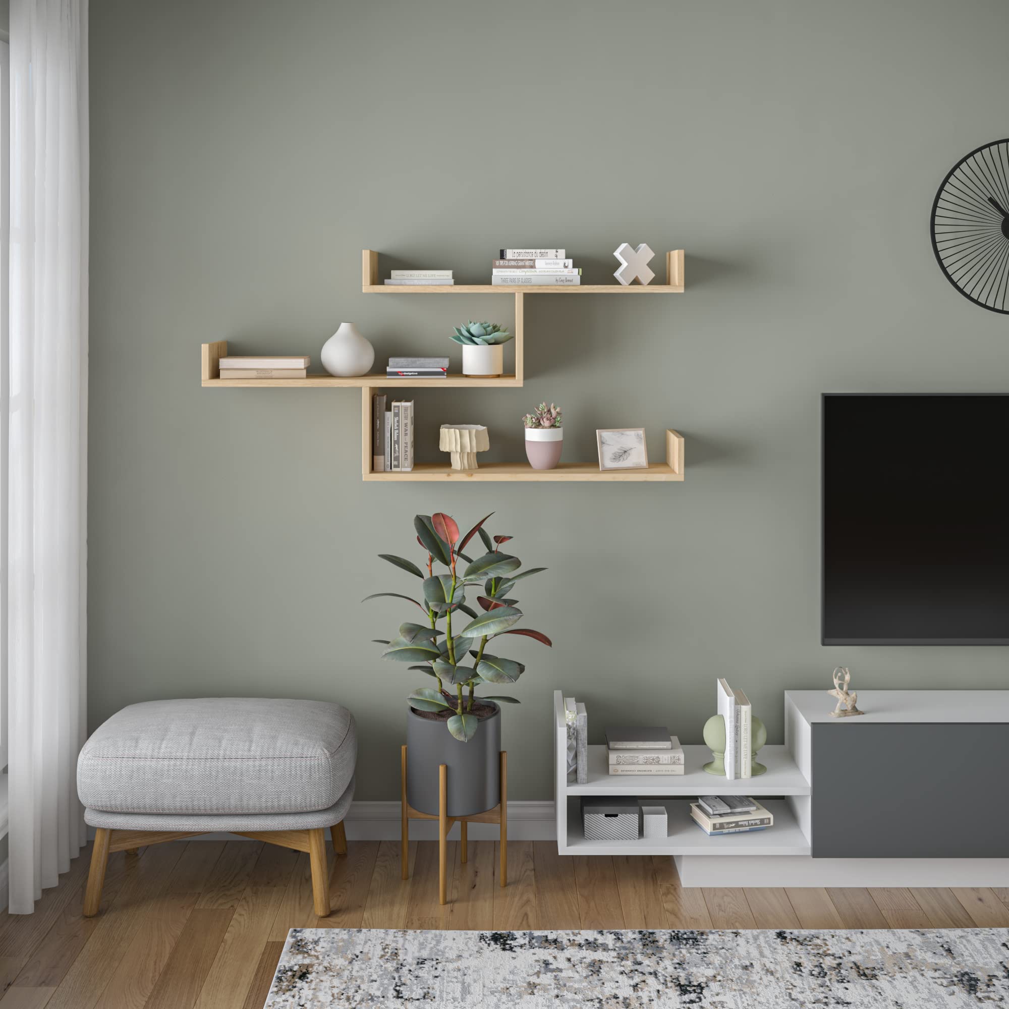 Ada Home Decor Wilton Modern Oak Wall Shelf 26