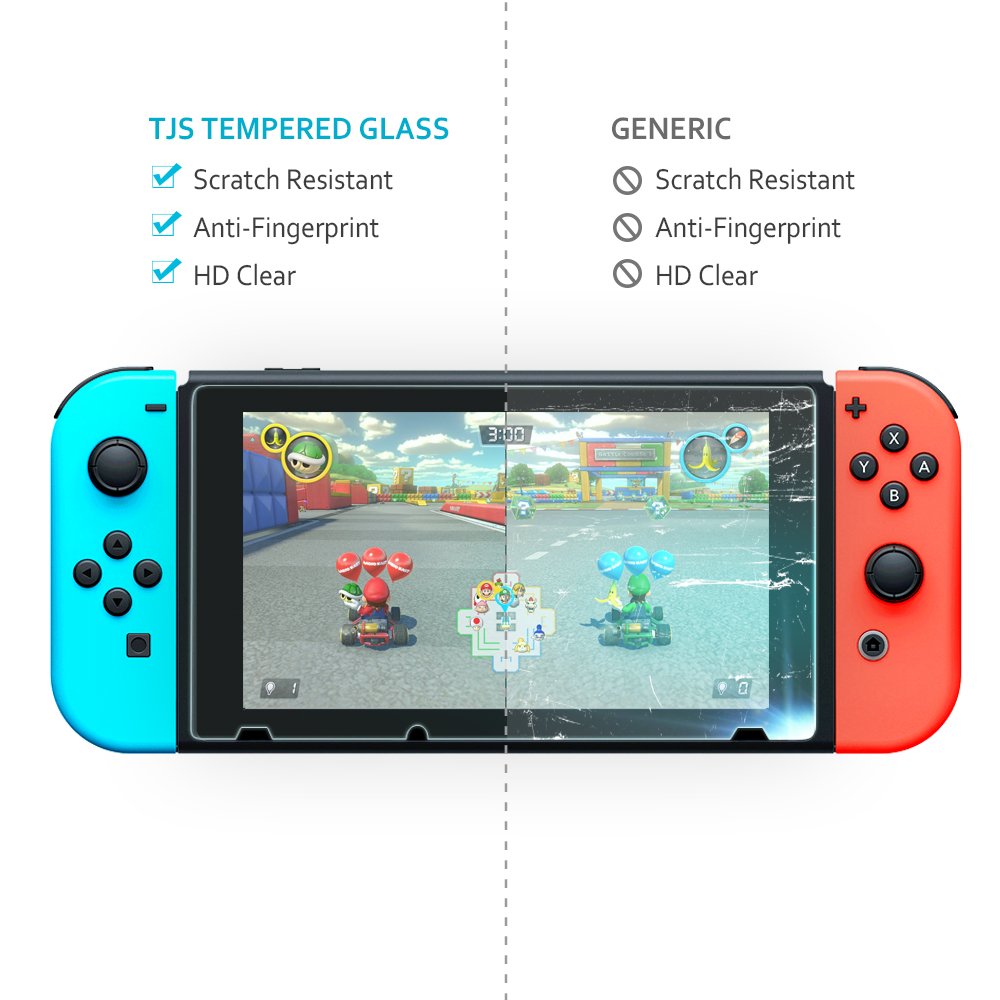 Premium Carbon Fiber Hard Travel Case for Nintendo Switch with 2 Pack Tempered Glass Screen Protectors | Durable Protective Shell & Carry Pouch in Blue | Perfect for Gaming On-The-Go & Travel Protection