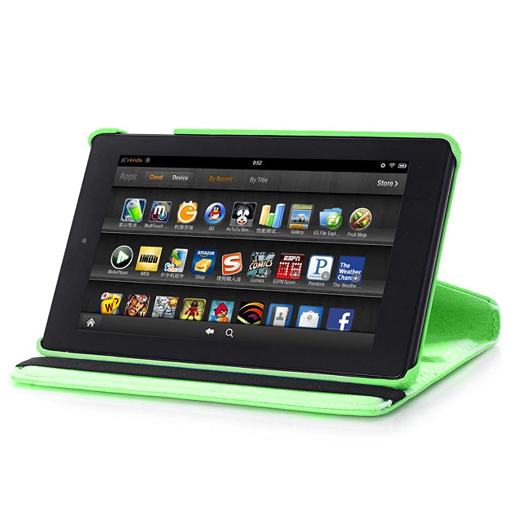 360° Rotating Ultra Slim Leather Case for Kindle Fire 7 (7th/9th Gen 2017/2019) - Folio Stand Cover with Auto Sleep/Wake (Ro-Green) | Perfect for Reading, Travel & Home Use