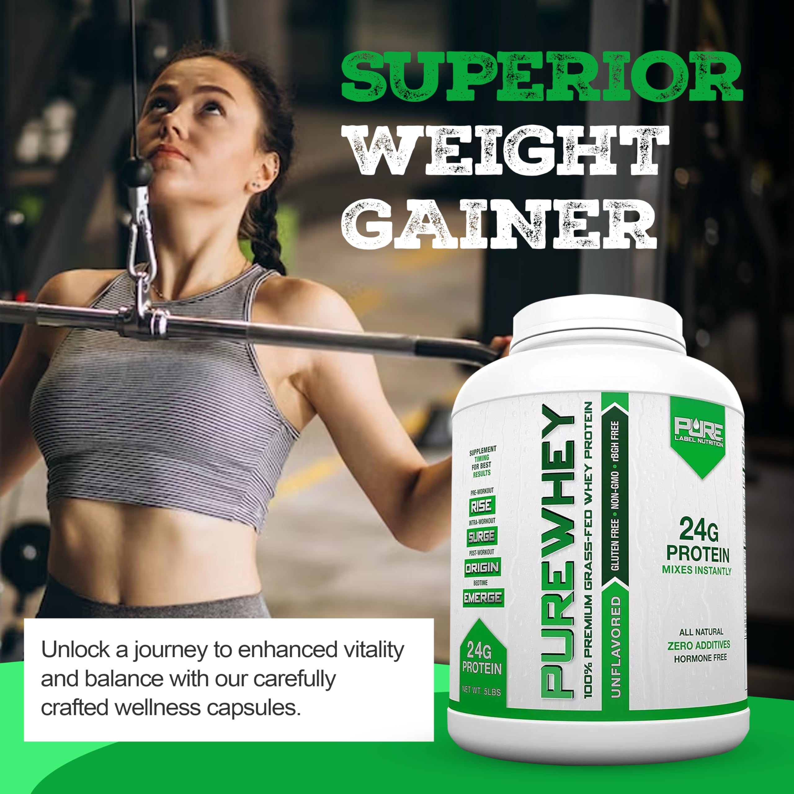 100% Grass-Fed Whey Protein Powder Concentrate - Unflavored, 24g Protein per Serving with Essential Amino Acids | Low Fat & Low Carb for Muscle Building & Workout Recovery | Pre & Post Workout Supplement | Ideal for Gym, Fitness & Bodybuilding - 5lbs Bag