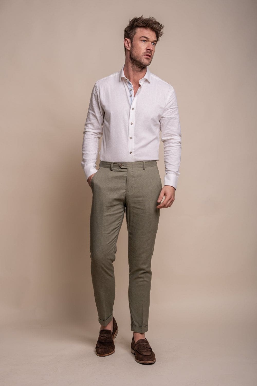 Cavani Alvari Sage Men's Dress Pants - Slim Fit Formal Trousers for Business, Office & Wedding - Comfortable Stretch Fabric for Professional Attire
