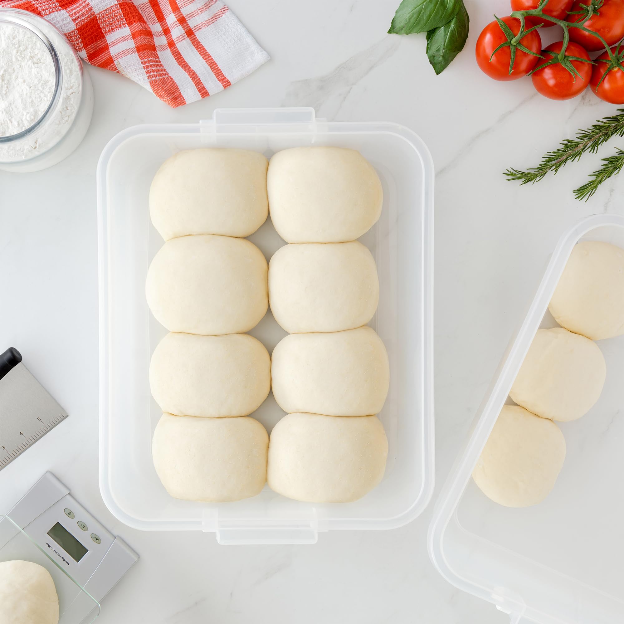 Chef Pomodoro Large Pizza Dough Proofing Box with 2 Trays & Lids - 17.3 x 13.4 Inch Dough Container for 6-8 Balls | Heavy Duty Pizza Dough Riser with Carry Handle | Perfect for Home Baking, Pizzerias & Commercial Kitchens (Grey)