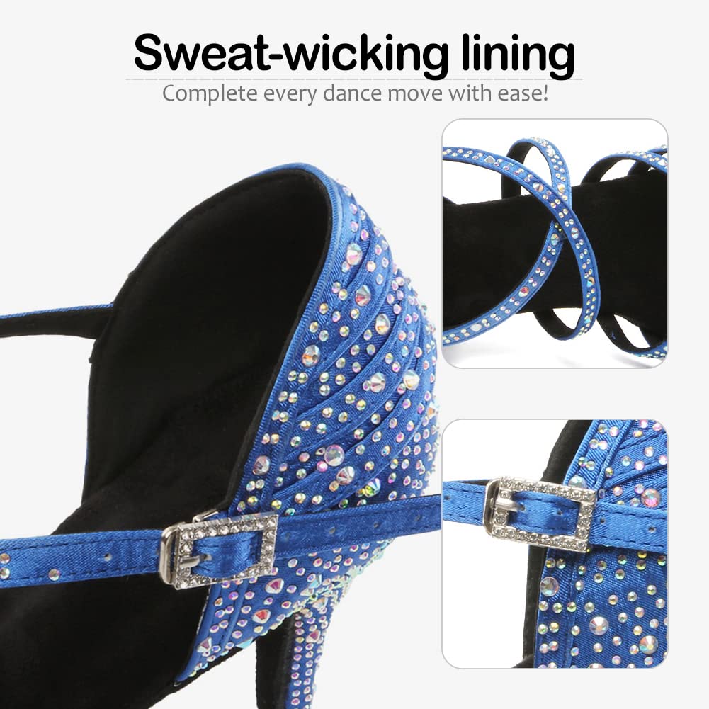 SWDZM Women's Rhinestone Latin Dance Shoes - Salsa Ballroom Practice & Performance Shoes (Model L377-6) | Perfect for Dance Competitions, Weddings & Special Events