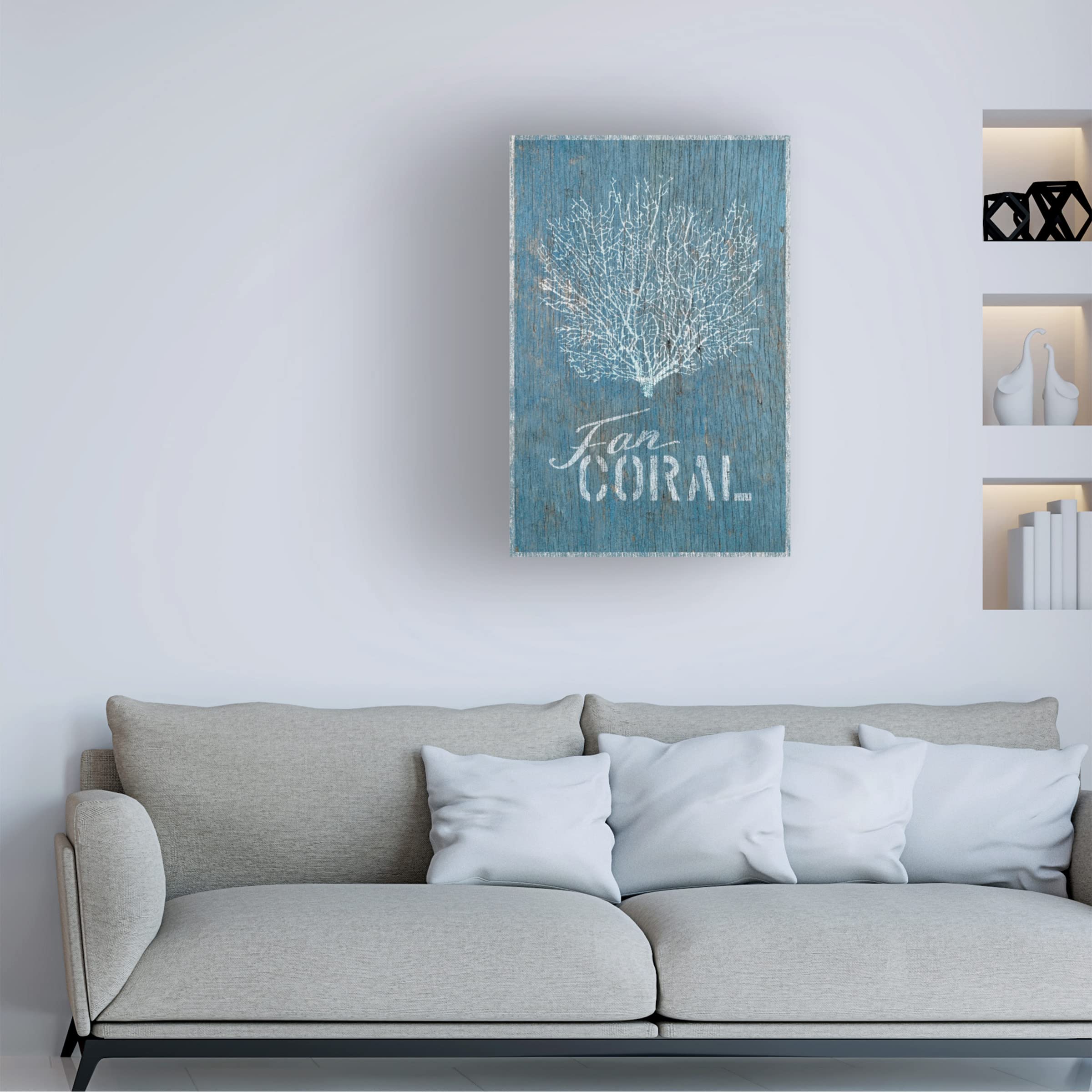 Trademark Fine Art 'Fan Coral on Blue Wood' Canvas Wall Art by Cora Niele - Perfect for Living Room, Bedroom & Office Decor