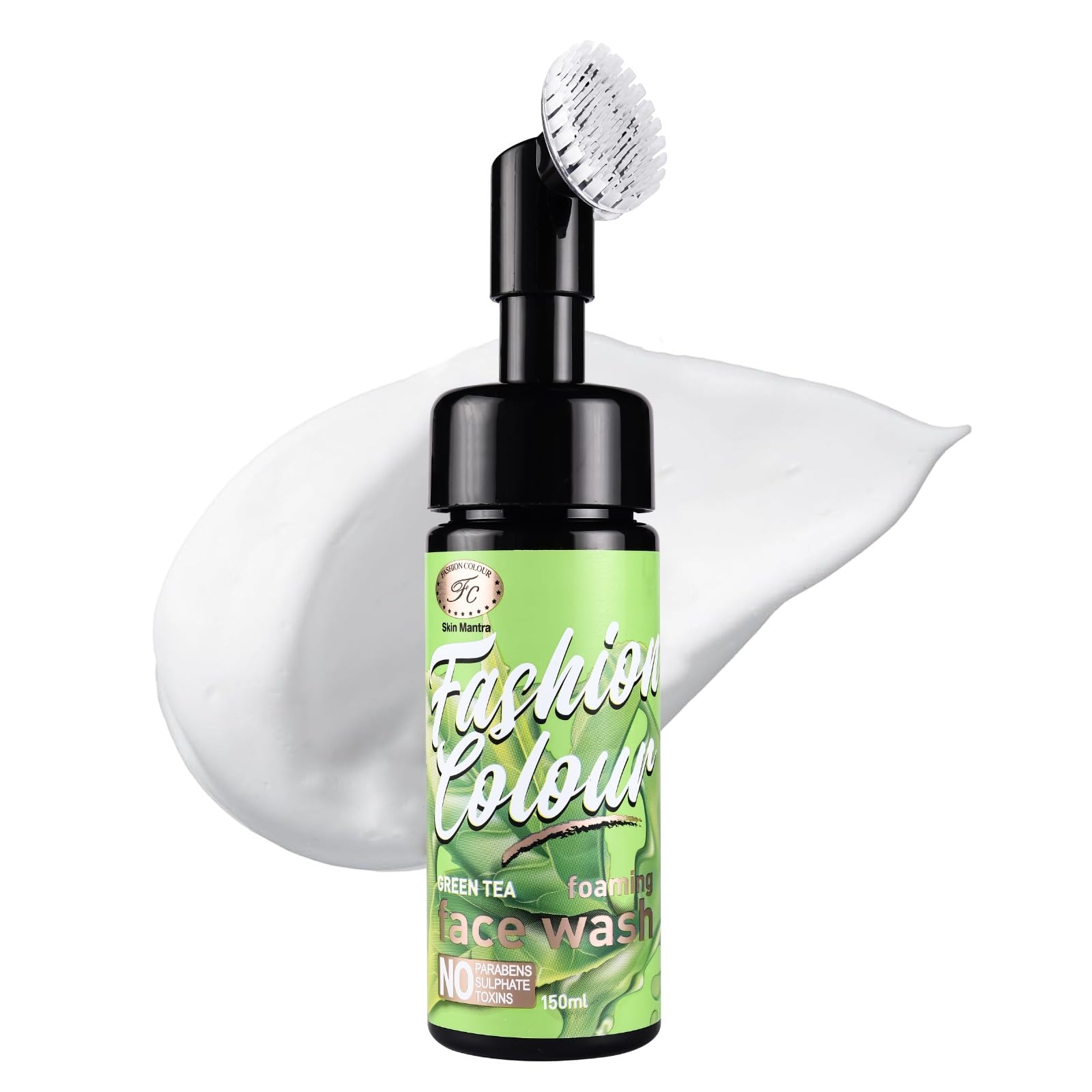 Green Tea Foaming Face Wash with Built-in Brush - Dark Spot Treatment & Oil Control for All Skin Types | Deep Cleansing Facial Cleanser (150ml) | Perfect for Morning & Night Skincare Routine