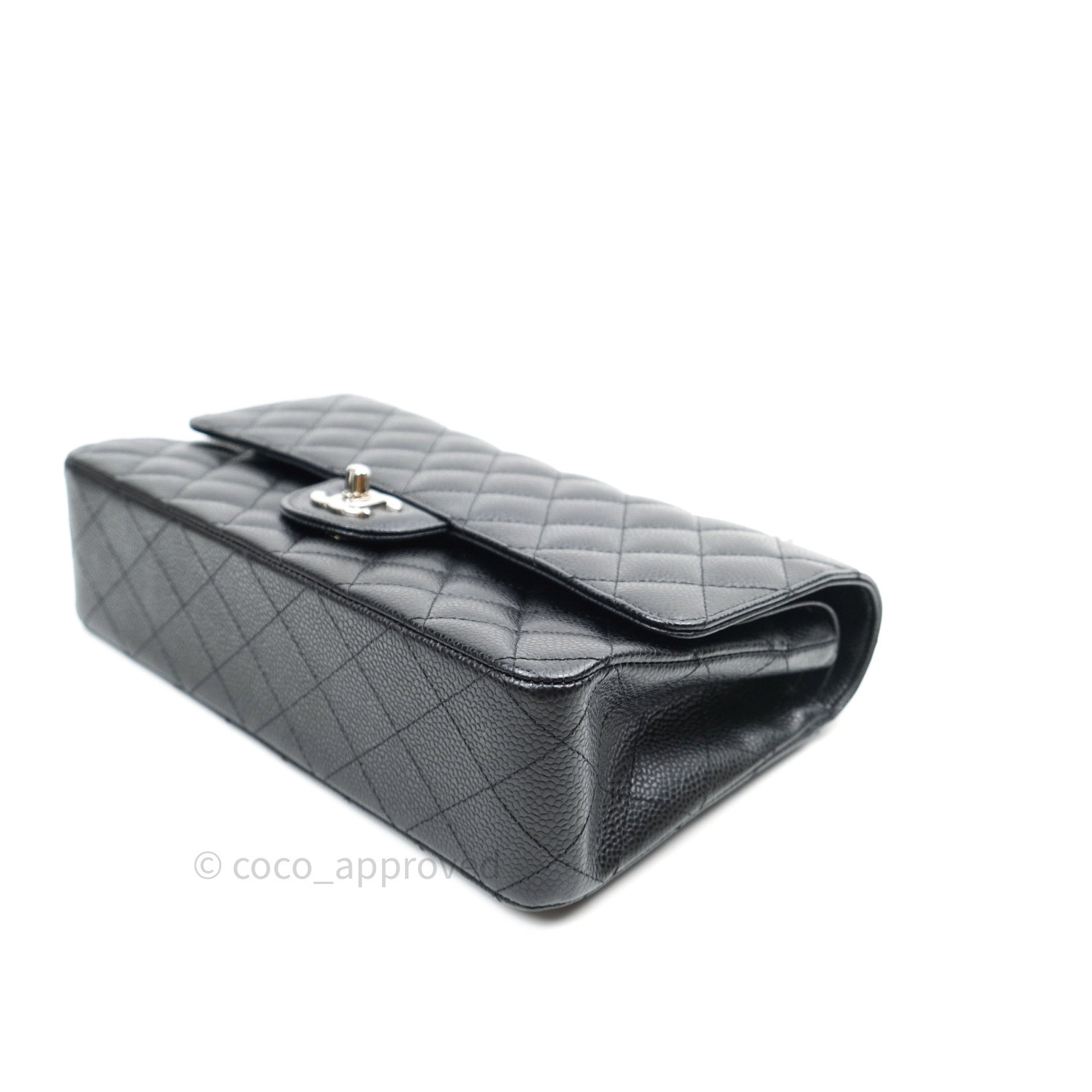 Chanel Classic Double Flap M/L Black Caviar Leather Bag with Silver Hardware - Luxury Designer Handbag for Women, Perfect for Work, Evening & Special Occasions