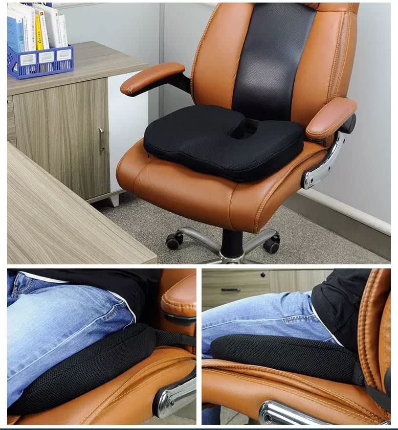 Premium Orthopedic Memory Foam Seat Cushion - Coccyx & Tailbone Pain Relief for Car, Office, Gaming & Boat Chairs - Sciatica Support Pillow with Breathable Mesh Cover (Black) - Perfect for Long Drives, Work from Home & Back Pain Relief
