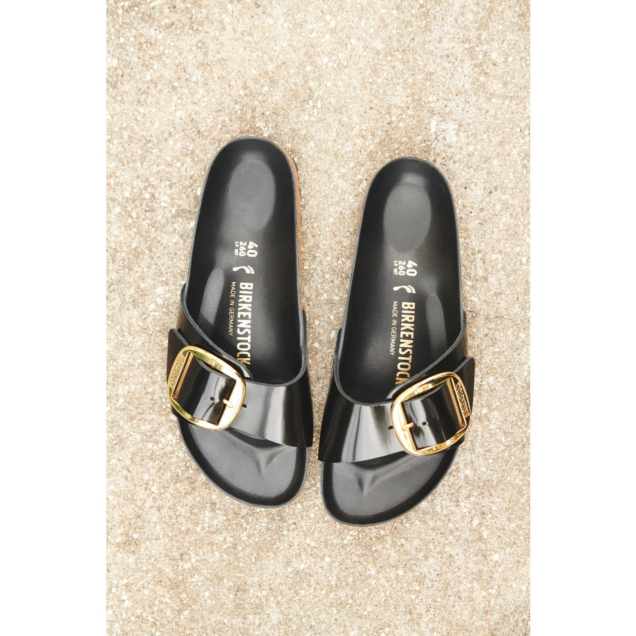 Birkenstock Madrid Big Buckle Sandals - Genuine Leather Patent High Shine Black - Comfortable Slide Sandals for Women | Perfect for Summer, Beach, and Casual Outings