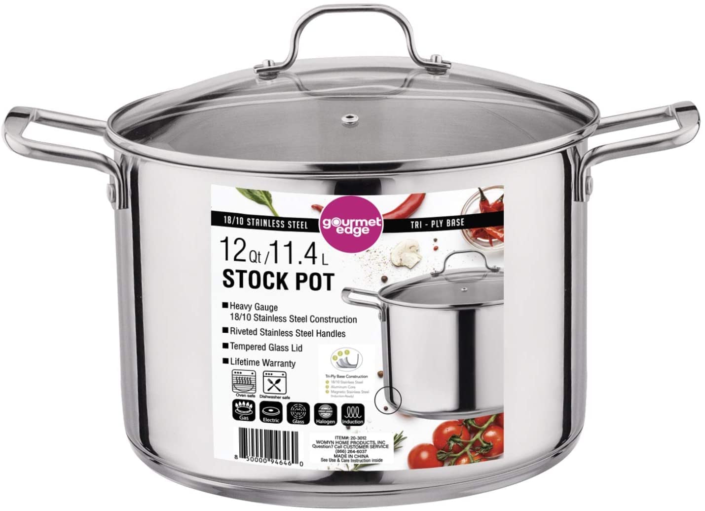 Premium 12-Quart Stainless Steel Stock Pot with Lid - Oven & Dishwasher Safe Soup Cookware for Home Chefs - Perfect for Soups, Stews, Pasta & Large Family Meals