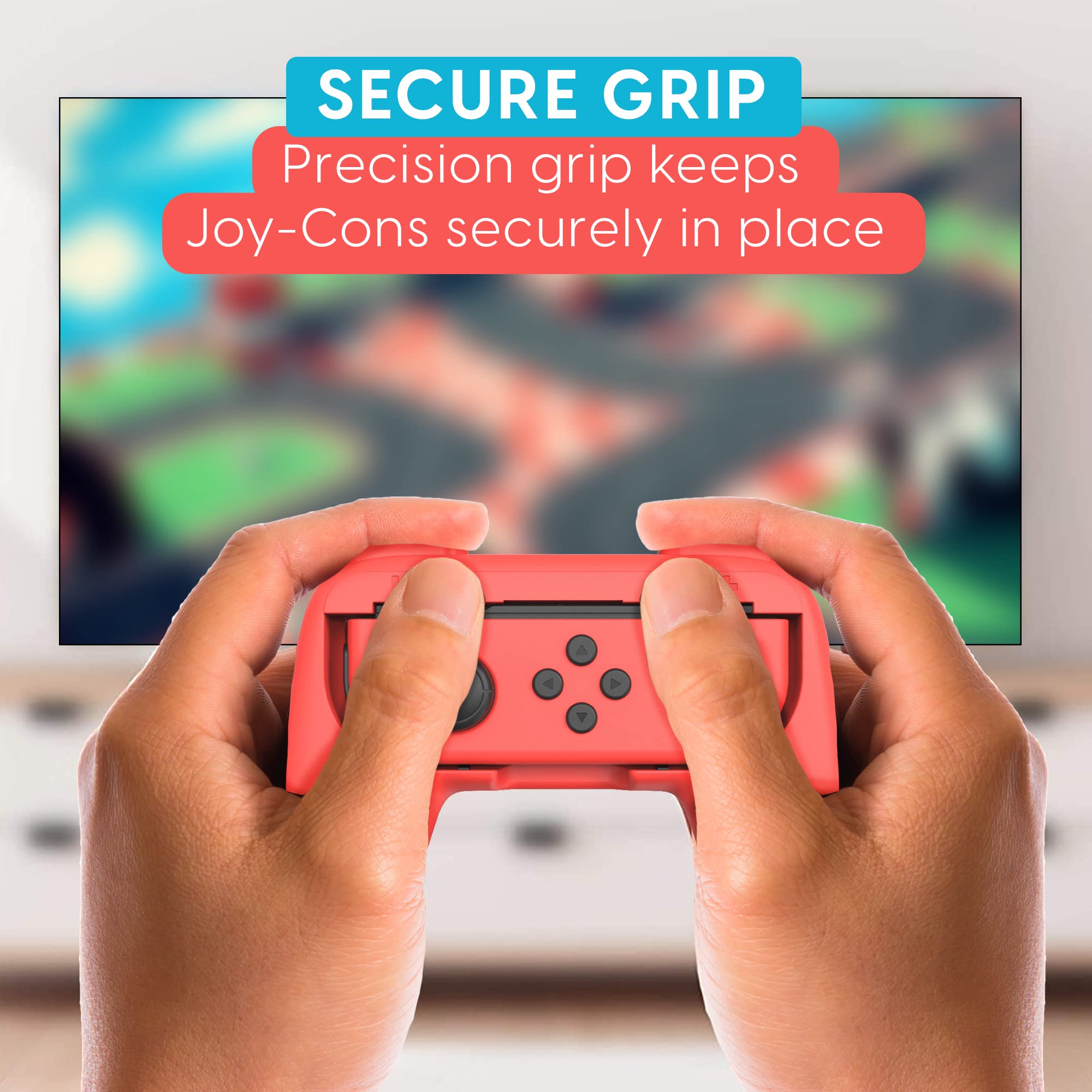 TALK WORKS Ergonomic Joy-Con Grips for Nintendo Switch - Secure & Comfortable Gaming Controller Grips Set (Blue/Red Combo, 2 Pack) - Perfect for Handheld Mode, Long Gaming Sessions & Multiplayer Games
