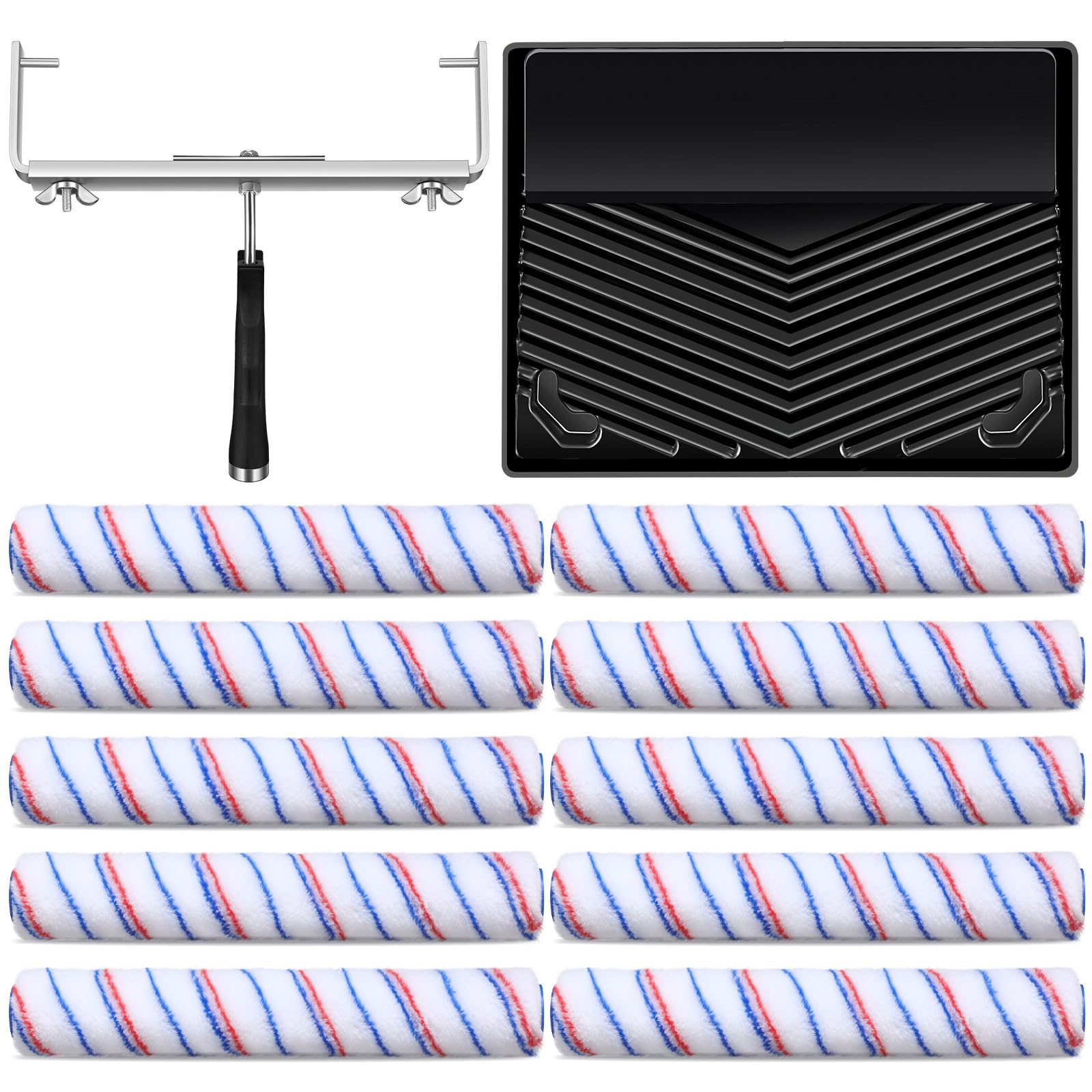 Leumoi 12-Piece 18-Inch Paint Roller Kit - 10 Microfiber Roller Sleeves, Roller Tray & Frame for Smooth Wall, Ceiling & Furniture Painting - Perfect for Home DIY Projects & Professional Use