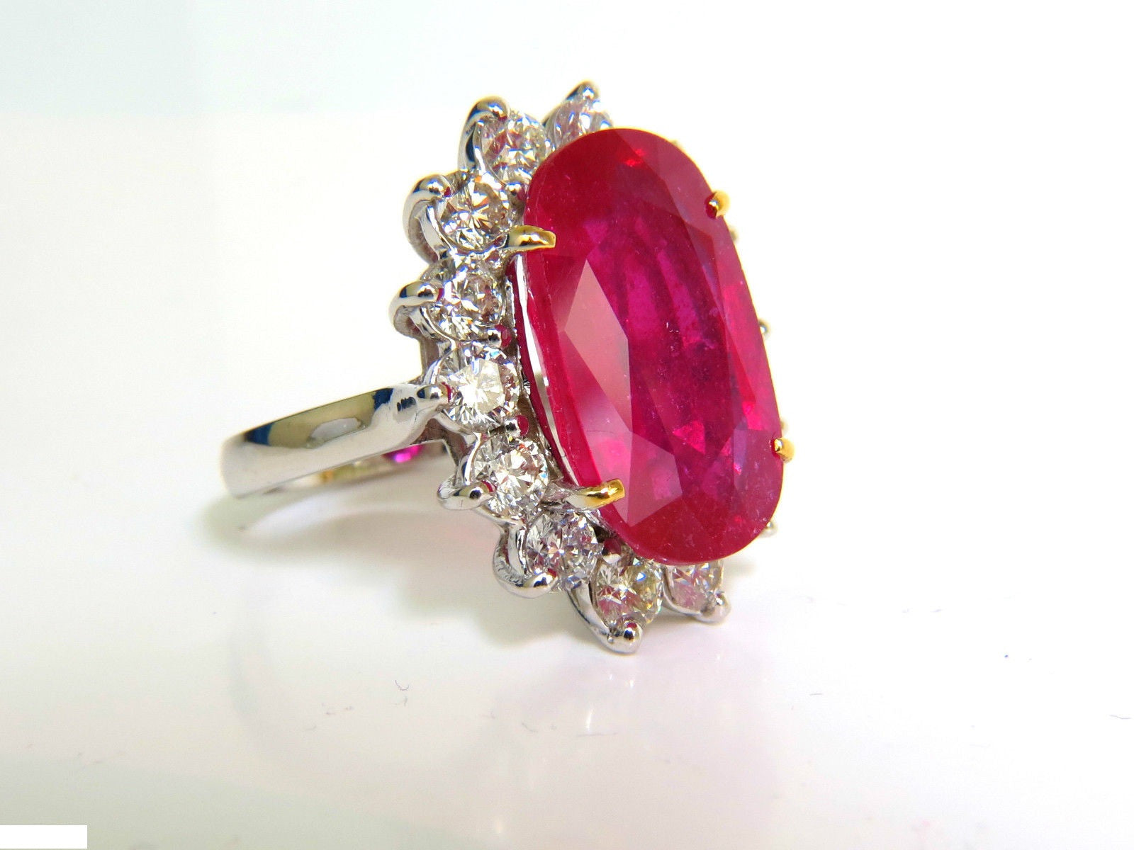 17.90CT Enhanced Ruby & Diamond Ring in 14KT Gold - Vintage Diana Deco Style A++ for Weddings, Anniversaries & Special Occasions