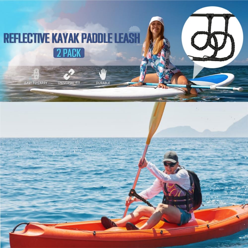 2PCS Stretchable Coiled Kayak Paddle Leash & Rod Lanyard - Durable Kayak Accessories for Paddles, Fishing Rods, and Gear - Perfect for Kayaking, Canoeing, and Water Sports Adventures