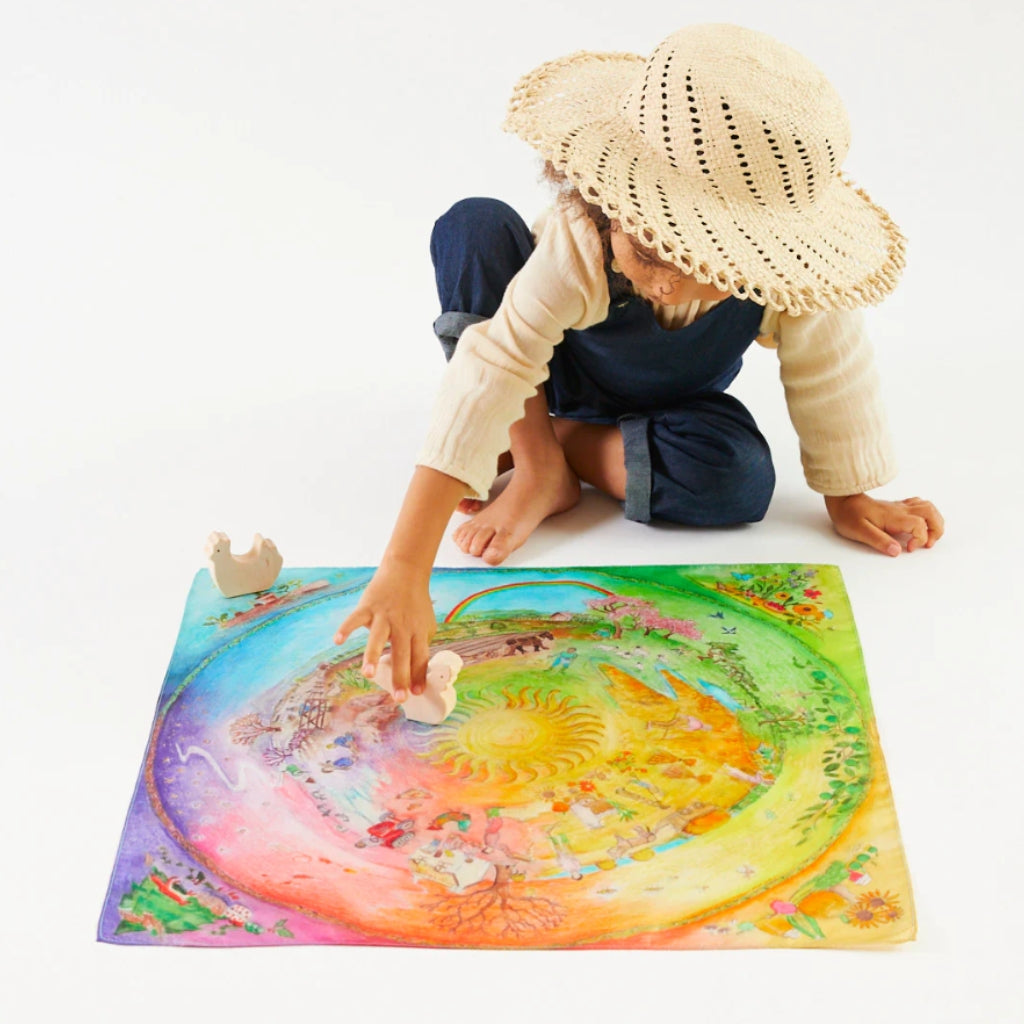 Sarah's Silk Around the Year on the Farm MINI Playsilk - Organic Cotton Play Scarf for Kids, Waldorf Inspired Sensory Toy for Dress Up, Dancing & Creative Play | Perfect for Preschool, Birthday Gifts & Montessori Activities