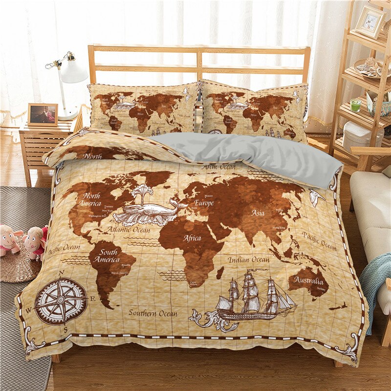 World Map Bedding Set - Vibrant Printed Duvet Cover & Pillowcases for Bedroom Decor | Perfect for Travel Lovers, Kids Rooms & Adventure Themed Bedrooms