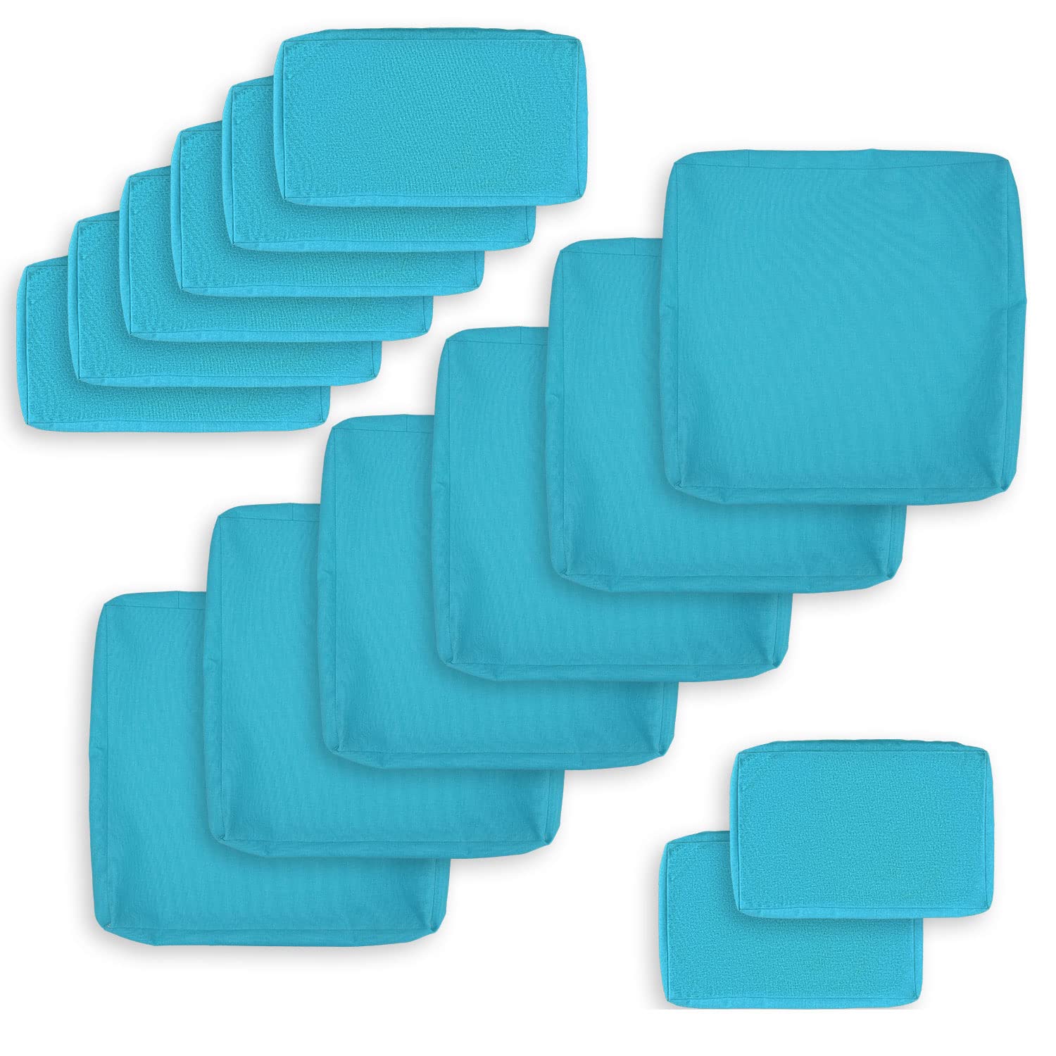 NICESOUL® 14-Piece Outdoor Sofa Cushion Covers - Teal Blue Waterproof Patio Furniture Cushion Replacement (27x27 Inch) - All-Weather Olefin Fabric for Deck, Poolside & Garden Use