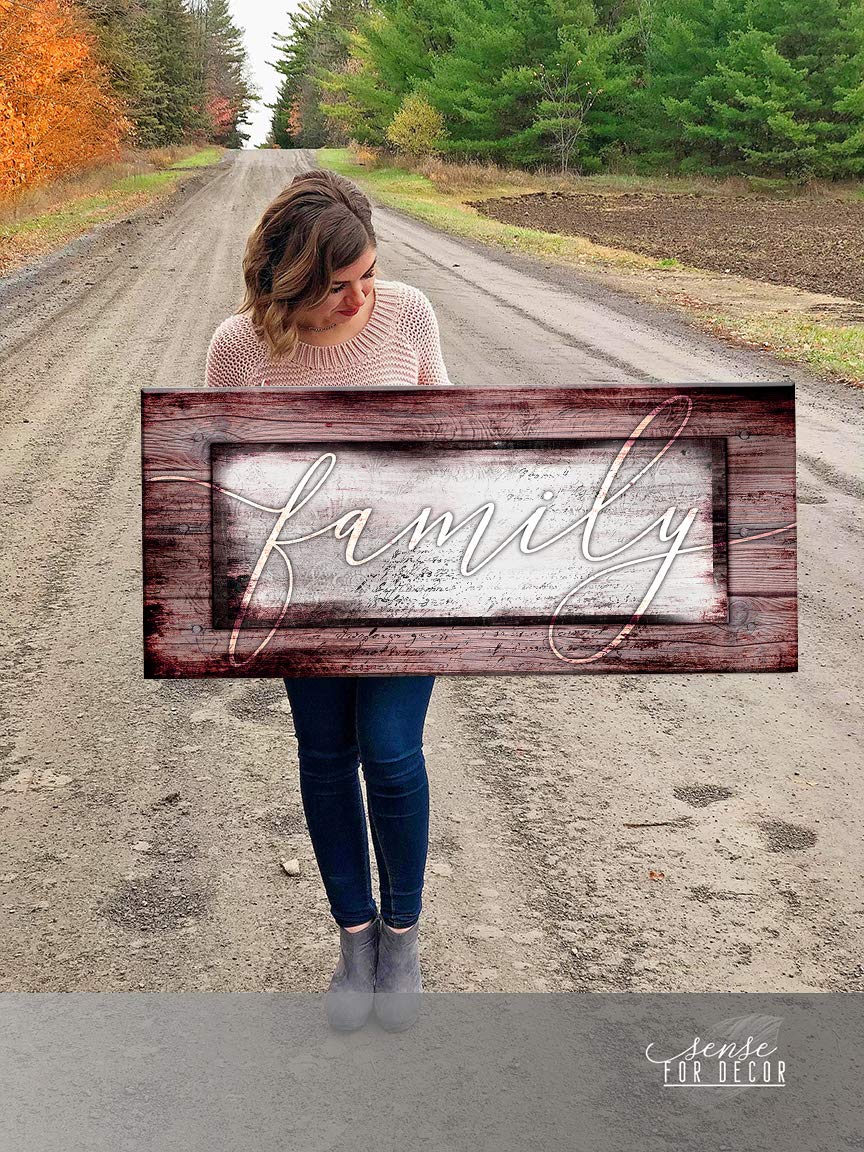 Farmhouse Rustic Wall Art - Large Framed Canvas Painting 60x27 in Wine Red - Family Home Decor for Living Room, Housewarming Gift & Rustic House Decor