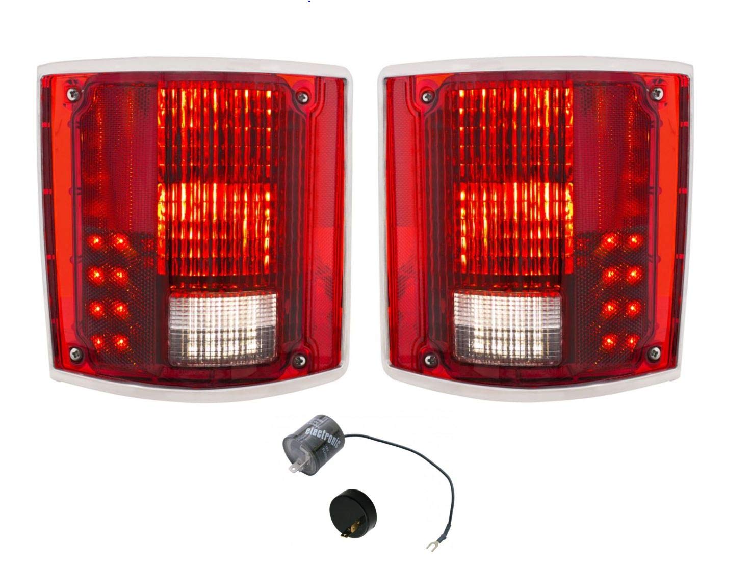 Sequential LED Tail Lights with Trim & Flasher for 1973-87 Chevy/GMC Trucks | Durable & Bright Brake Lights for Classic Pickup Trucks | Perfect for Restoration & Night Driving Safety