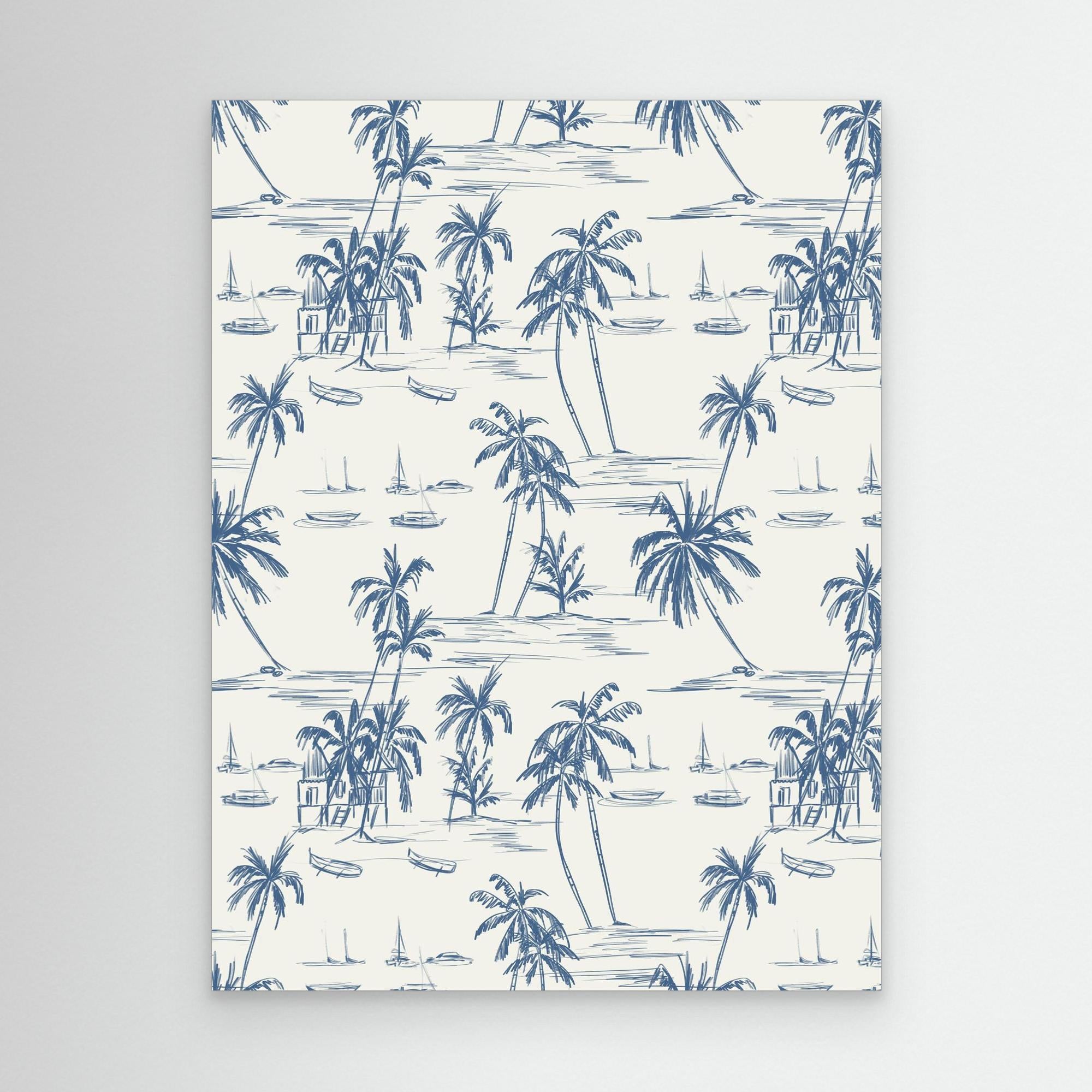 Blue Beach Pattern Canvas Print by Anis Illustration - Coastal Wall Art for Living Room, Bedroom & Office Decor