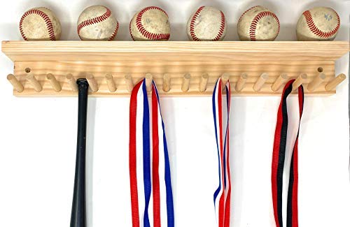 Premium Medal Display Rack & Trophy Wall Shelf - Holds 18 Medals & Balls - Made in USA - Perfect for Sports Awards, Military Honors & Achievement Showcases