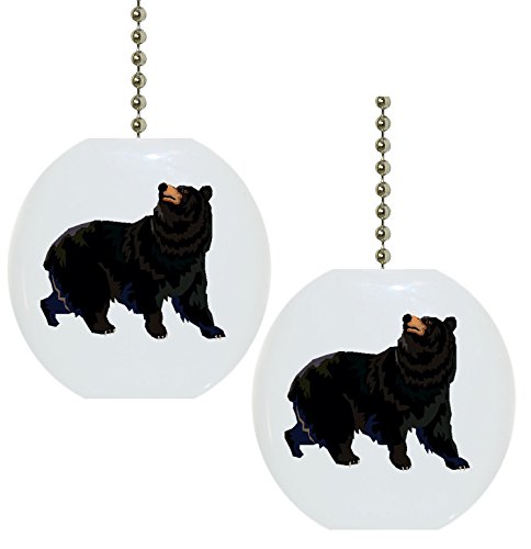 Set of 2 Black Bear Shaped Ceramic Fan Pulls - Vintage Style Ceiling Fan Chain Pulls for Home Decor, Cabin, Lodge & Farmhouse Style Rooms