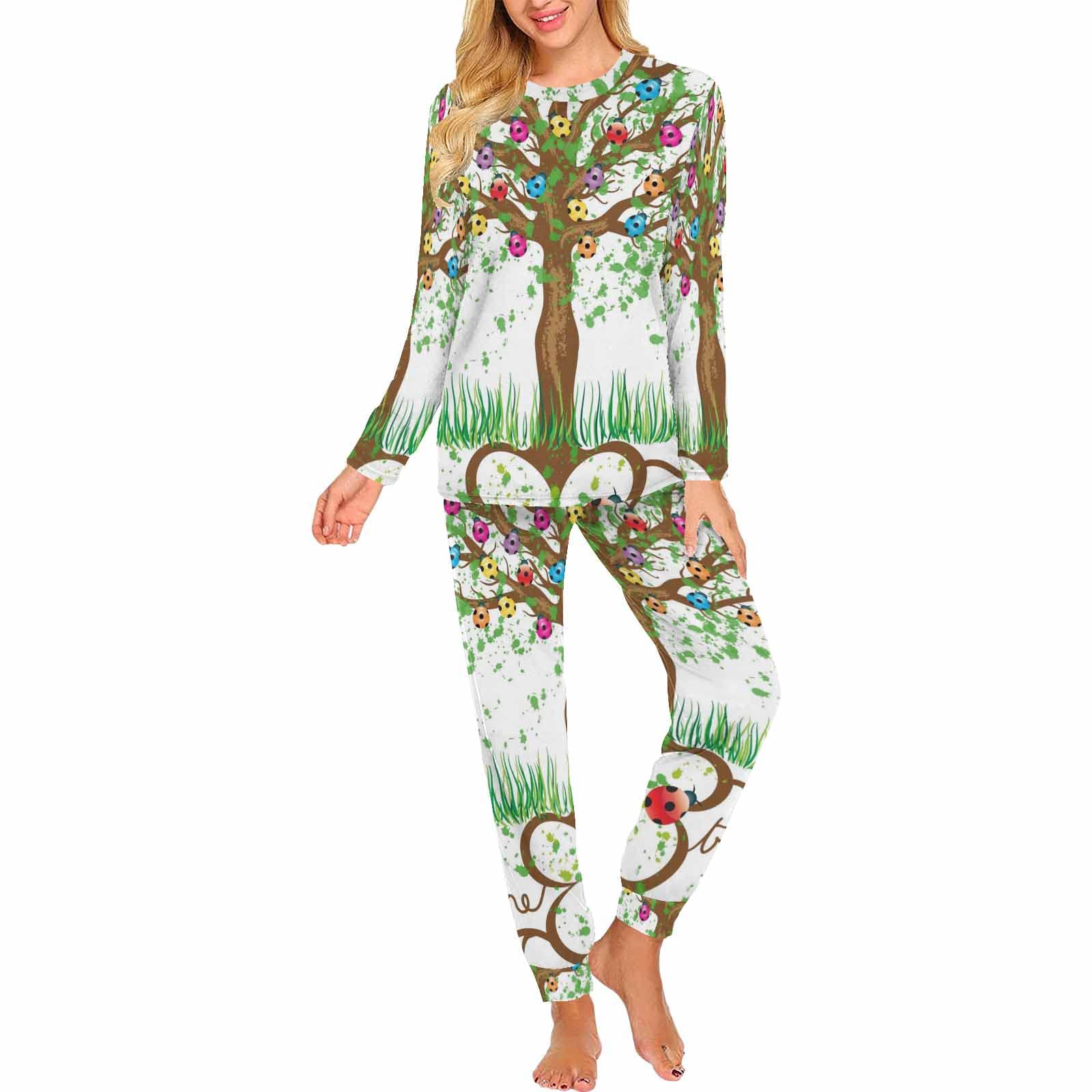 **InterestPrint Fortune Tree Women's 2-Piece Sleepwear Set - Cozy Sweatshirt & Jogger Pajamas for Lounge & Sleep | Perfect for Relaxing at Home, Gift for Her**