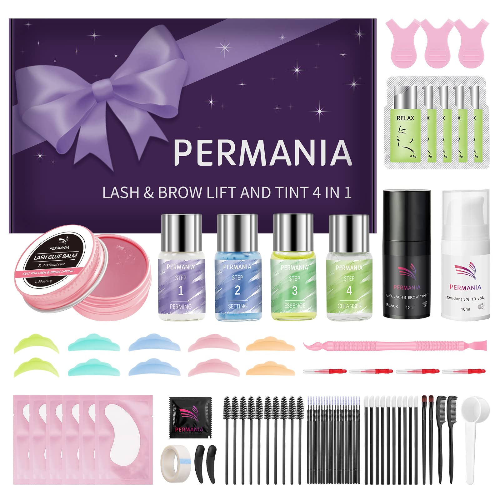 PERMANIA Professional Lash Perm & Tinting Kit - Salon-Grade Eyelash Lift, Brow Lamination with Black Dye & Lash Lift Balm | 4-in-1 Fast Curling & Coloring for Natural Results | Perfect for Home Use, Salon Treatments & DIY Beauty Care