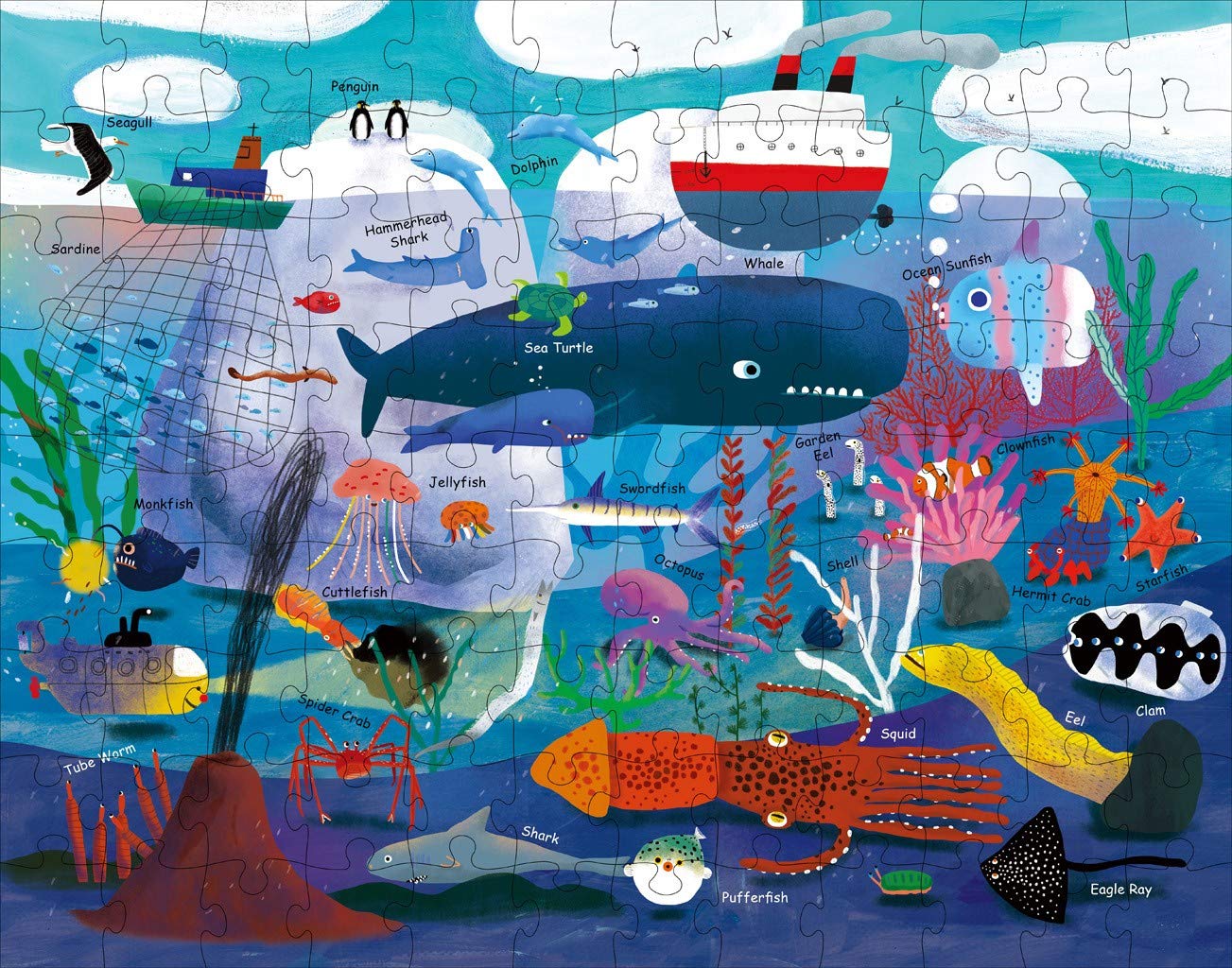 100-Piece Ocean Animal Punch Toy Puzzle Set - Educational Learning Game for Kids & Adults - Includes Zipper Pouch (Blue) - Perfect for Classroom, Birthday Gifts & Family Game Night