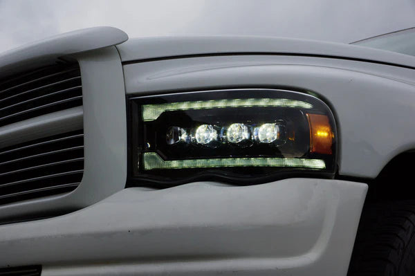 AlphaRex NOVA LED Projector Headlights (Alpha Black) for Dodge Ram 1500 (2002-2005) & 2500/3500 (2003-2005) - High Performance Lighting Upgrade for Off-Road & Night Driving