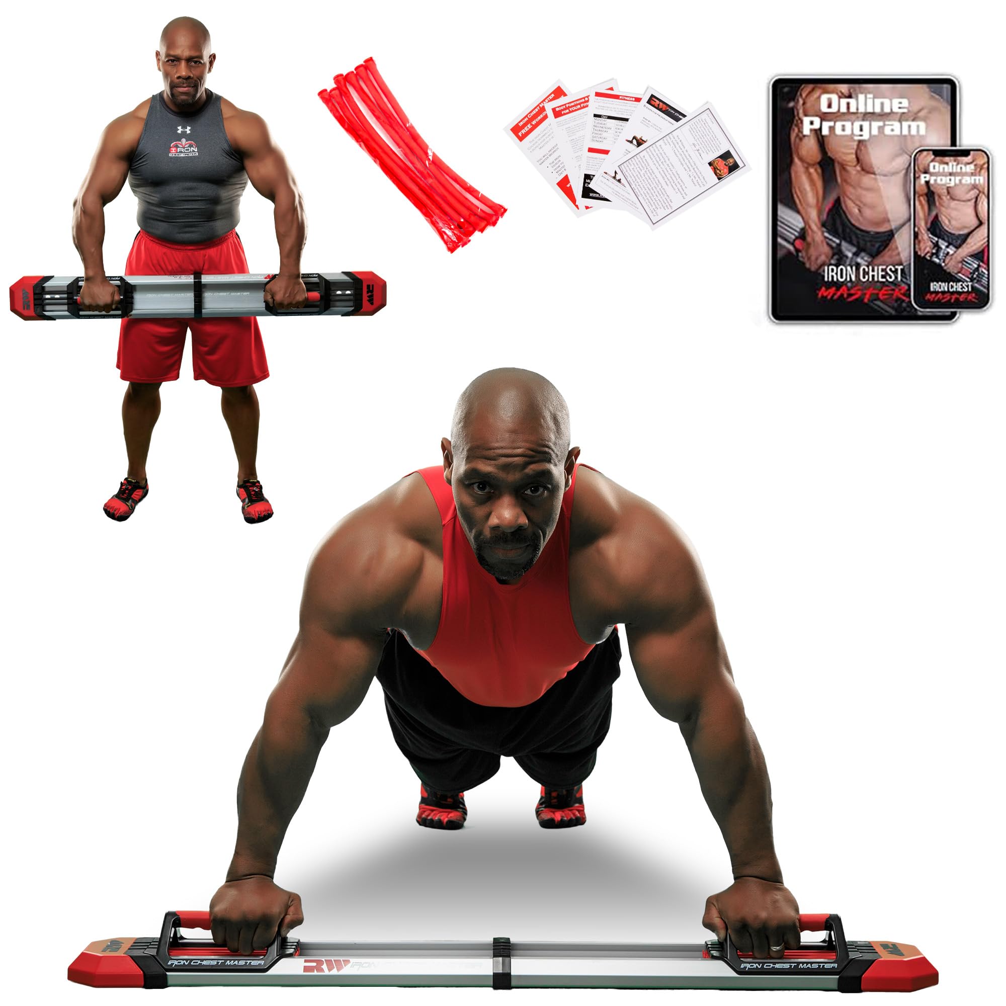 IRON CHEST MASTER Push Up Machine - Adjustable Home Gym Equipment for Chest & Upper Body Workouts with Resistance Bands & Fitness Program | Perfect for Home Fitness, Strength Training & Muscle Building