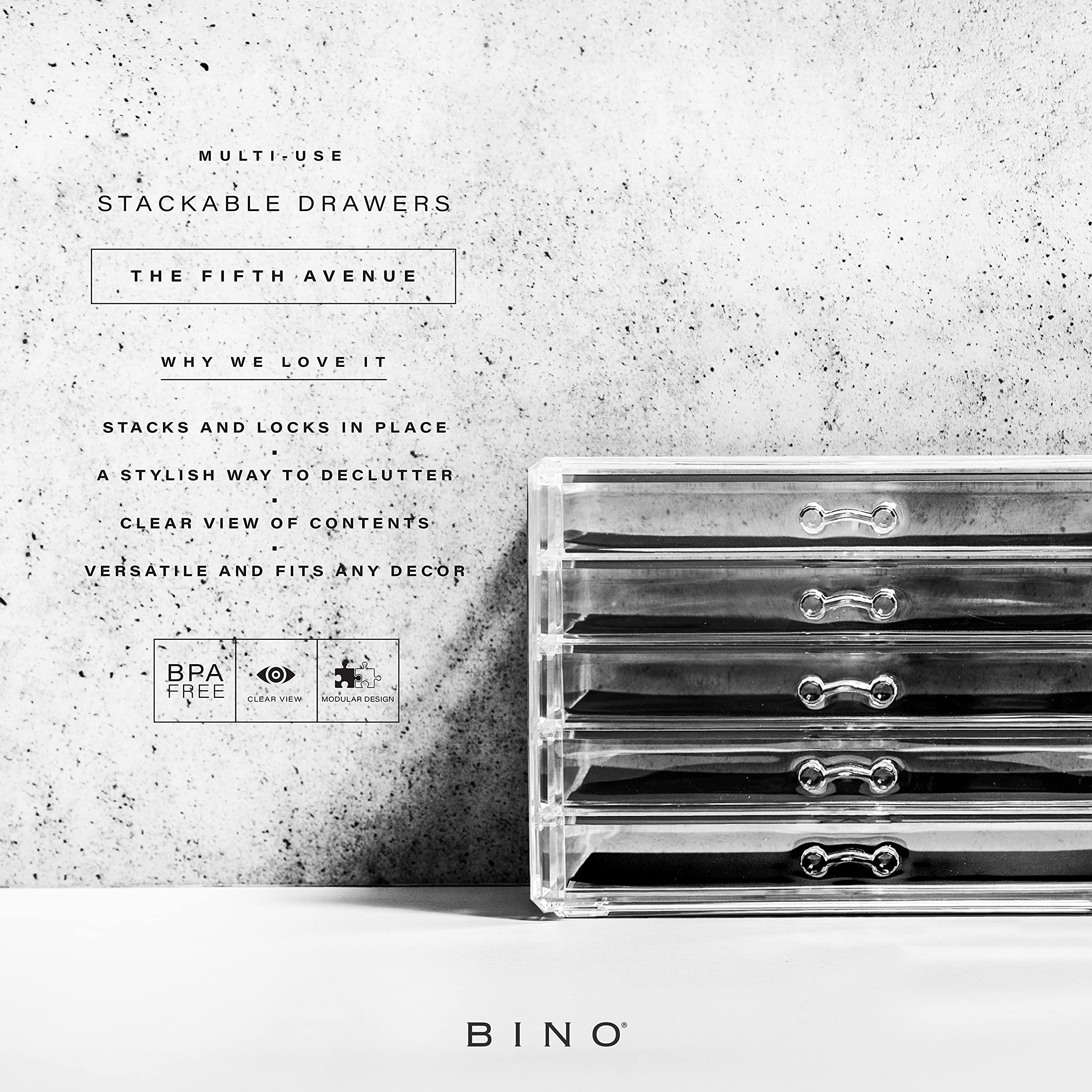 BINO Acrylic Makeup Drawer Organizer - 5 Drawers | Clear Beauty Storage for Vanity & Jewelry