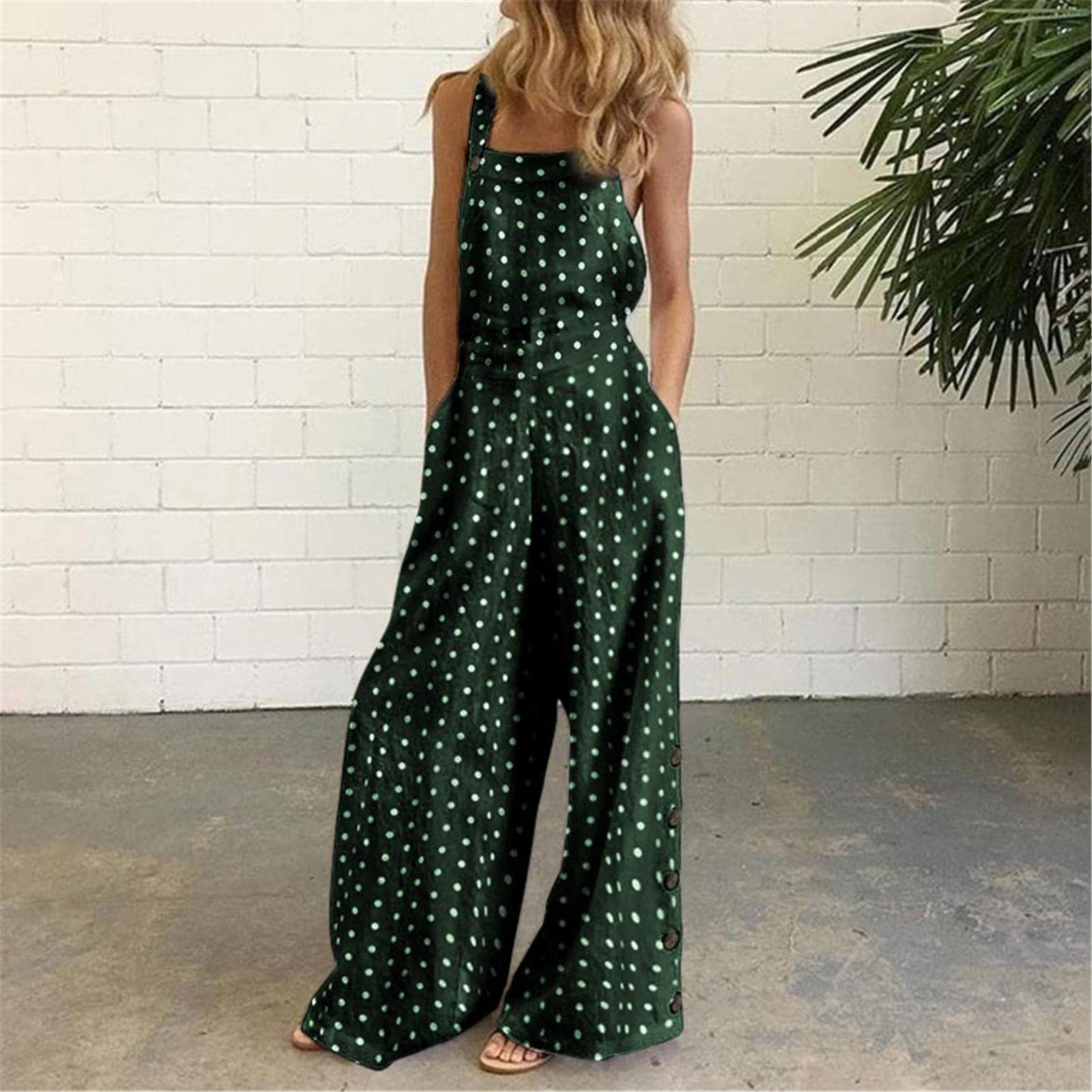 Floral Print Jumpsuit for Women - Sleeveless Spaghetti Strap Romper with Baggy Bib Overalls & Wide Leg Pants - Plus Size Casual Outfit for Summer, Beach, Vacation & Outdoor Activities