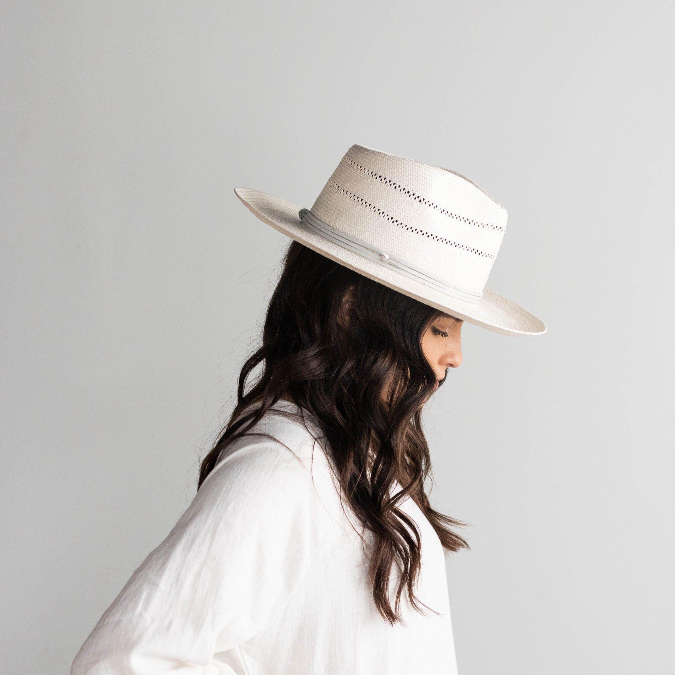 Arlo Grey Band Straw Teardrop Fedora Hat - Blemished Summer Sun Hat for Women | Perfect for Beach, Garden & Outdoor Activities