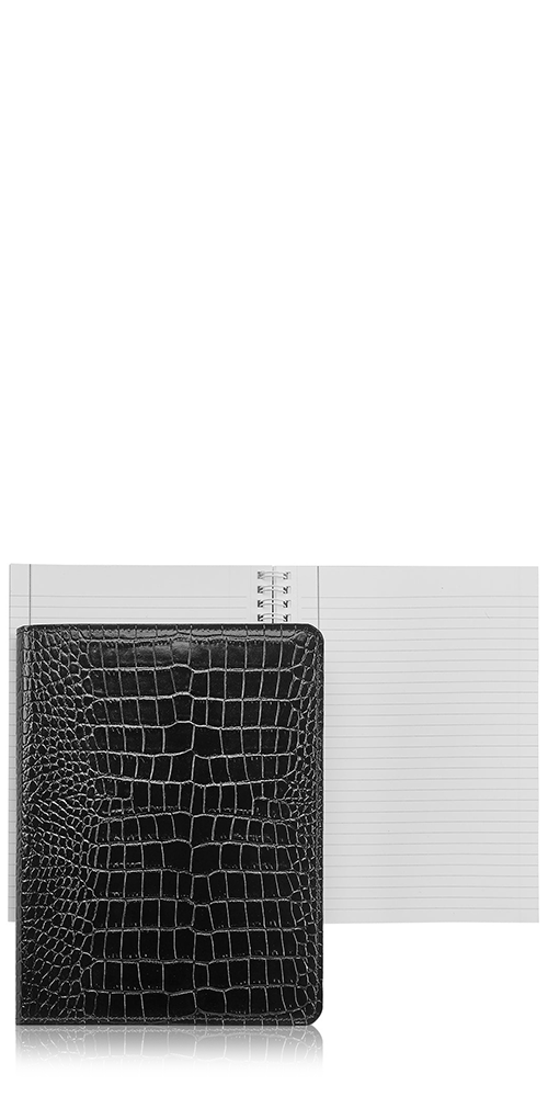 Refillable Leather Notebook - Black Crocodile Pattern, A5 Size with 120gsm Thick Paper | Perfect for Journaling, Sketching & Office Use