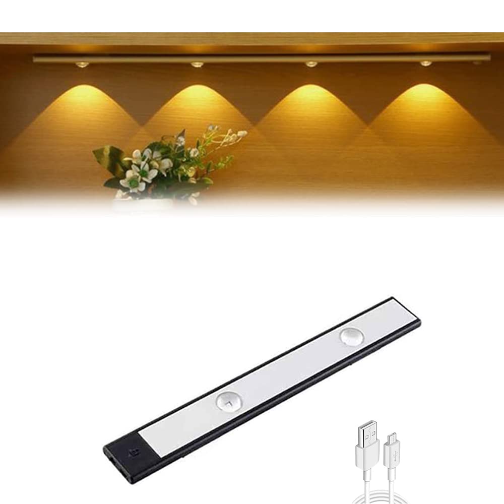 USB Rechargeable LED Motion Sensor Cabinet Light - 30CM Cat-Eye Closet Light with Magnet, Warm White & Black | Infrared Induction for Wardrobes, Kitchens, Hallways (Instant-On Multipurpose Lighting)