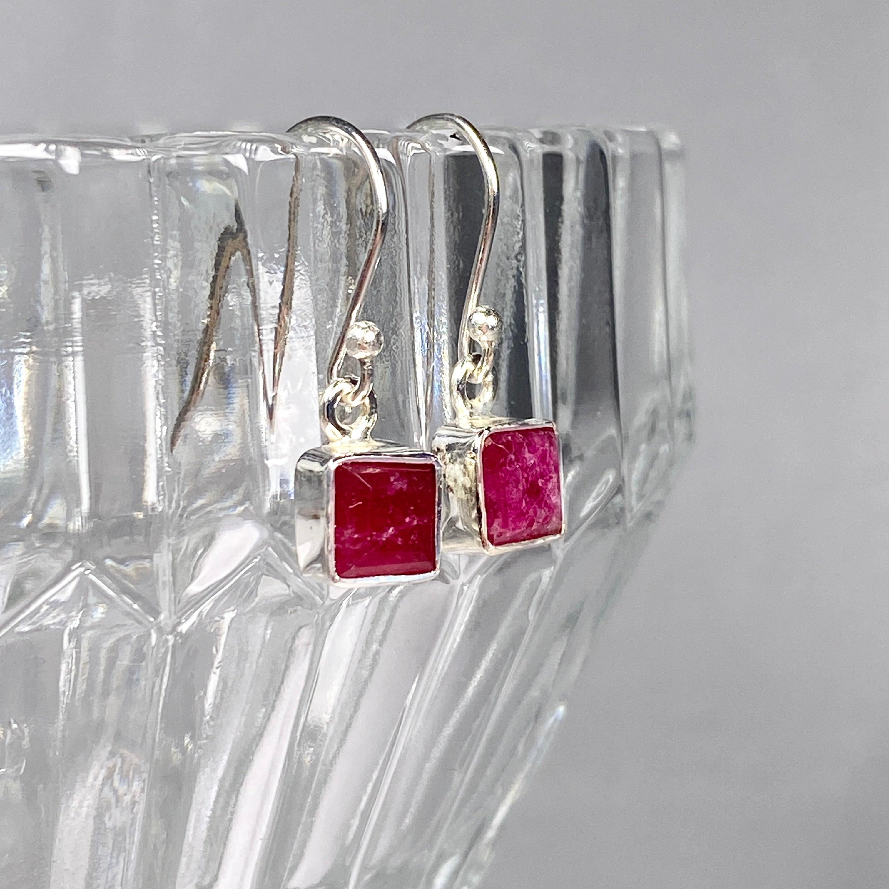 Ruby Petite Square Faceted Earrings R2363 RBS - Elegant Cubic Zirconia Studs for Women, Perfect for Parties, Weddings & Daily Wear