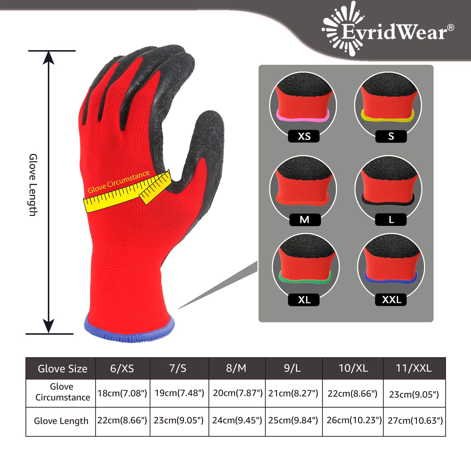 Evridwear Crinkle Latex Rubber Coated Work Gloves - Heavy Duty Safety Gloves for Men & Women - XL Size (120 Pairs) - Ideal for Construction, Warehouse, Gardening, Landscaping & DIY Projects - Red
