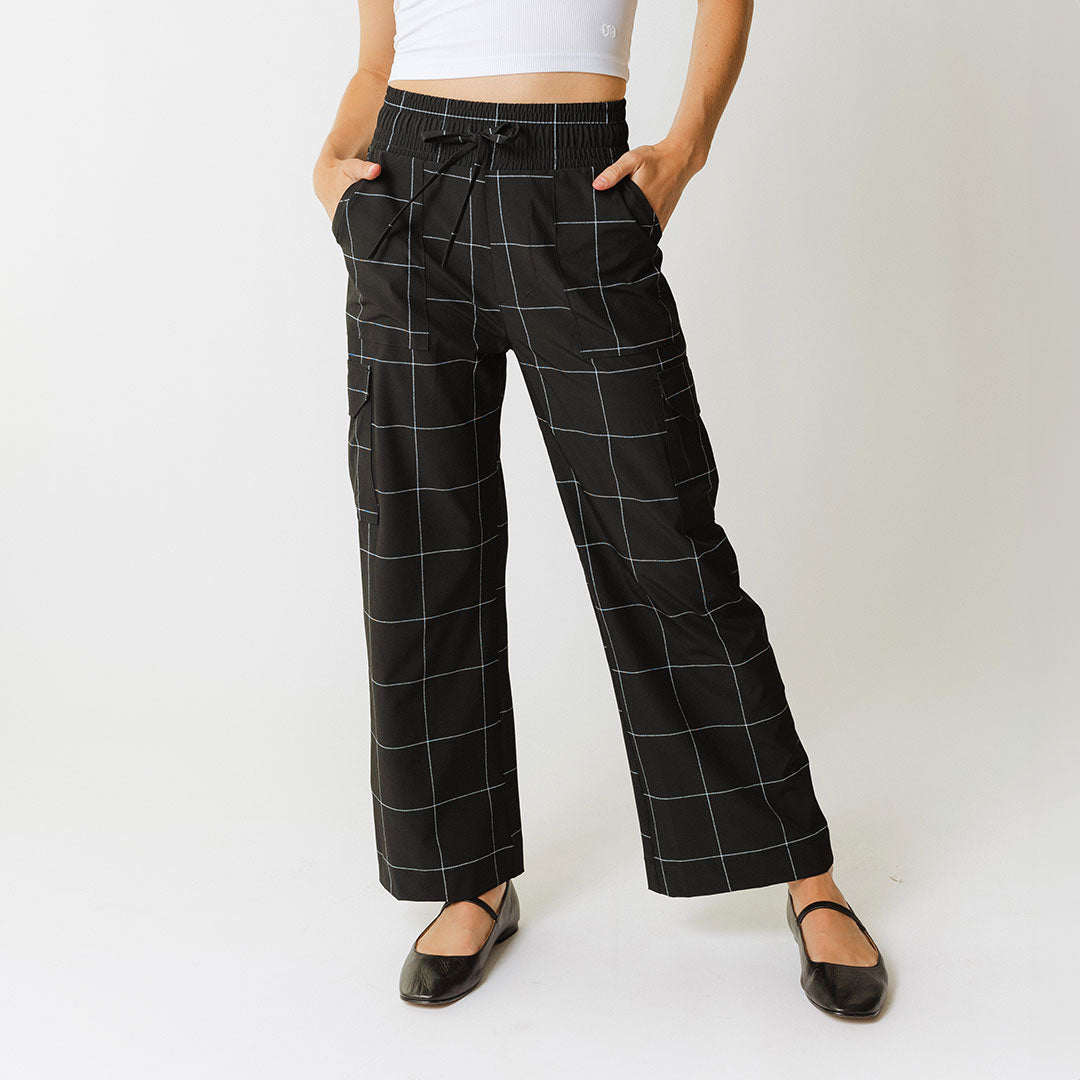 Audrey Cargo Pants for Women - Stylish Black Windowpane Design | Perfect for Casual Wear, Outdoor Adventures & Street Fashion