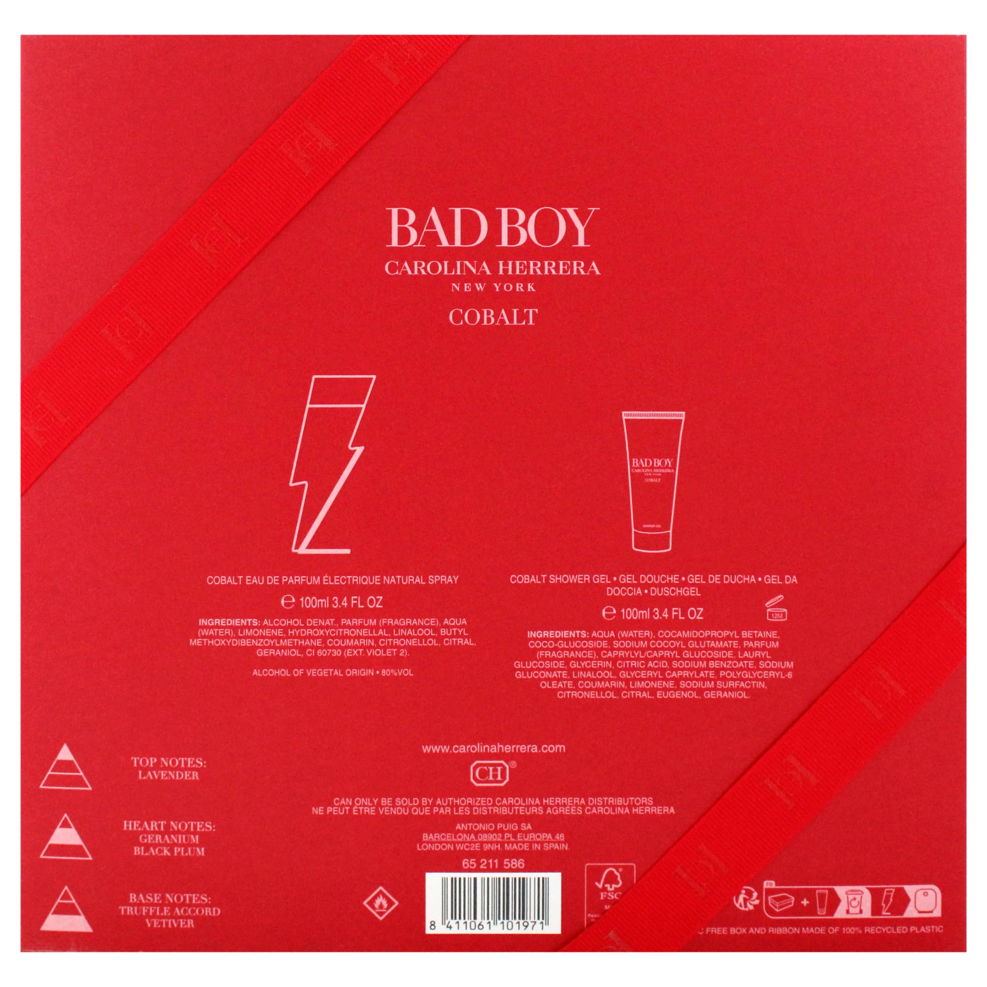 Carolina Herrera Bad Boy Cobalt Electrique Men's Fragrance Gift Set - 3.4oz EDP Spray & 3.4oz Shower Gel | Luxury Cologne & Body Wash Combo for Date Night & Special Occasions