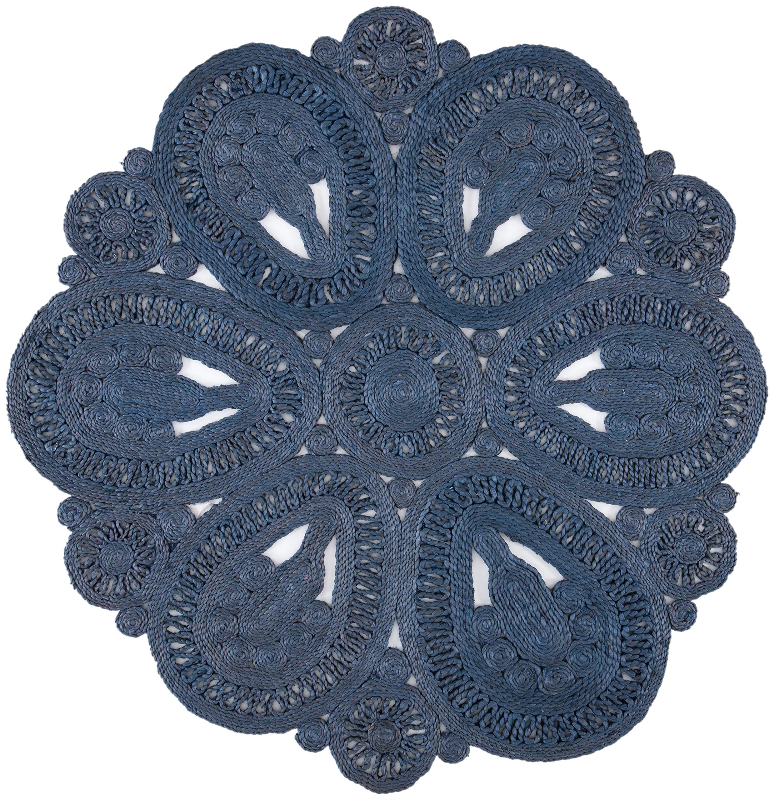 SAFAVIEH Natural Fiber Round Collection 7' Round Navy NF360N Handmade Boho Jute Area Rug - Perfect for Farmhouse, Living Room & Bedroom Decor