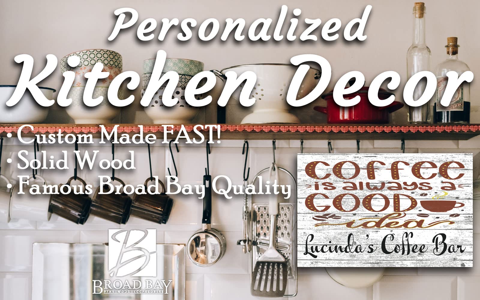Solid Wood Coffee Sign - 16x10.5in for Kitchen & Coffee Bar Decor - Perfect Housewarming Gift