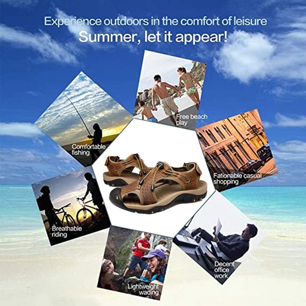 Asifn Men's Outdoor Hiking Sandals - Leather Water Shoes with Closed Toe for Walking, Fishing, Climbing | Summer Athletic Slides for Beach, Camping & Water Sports