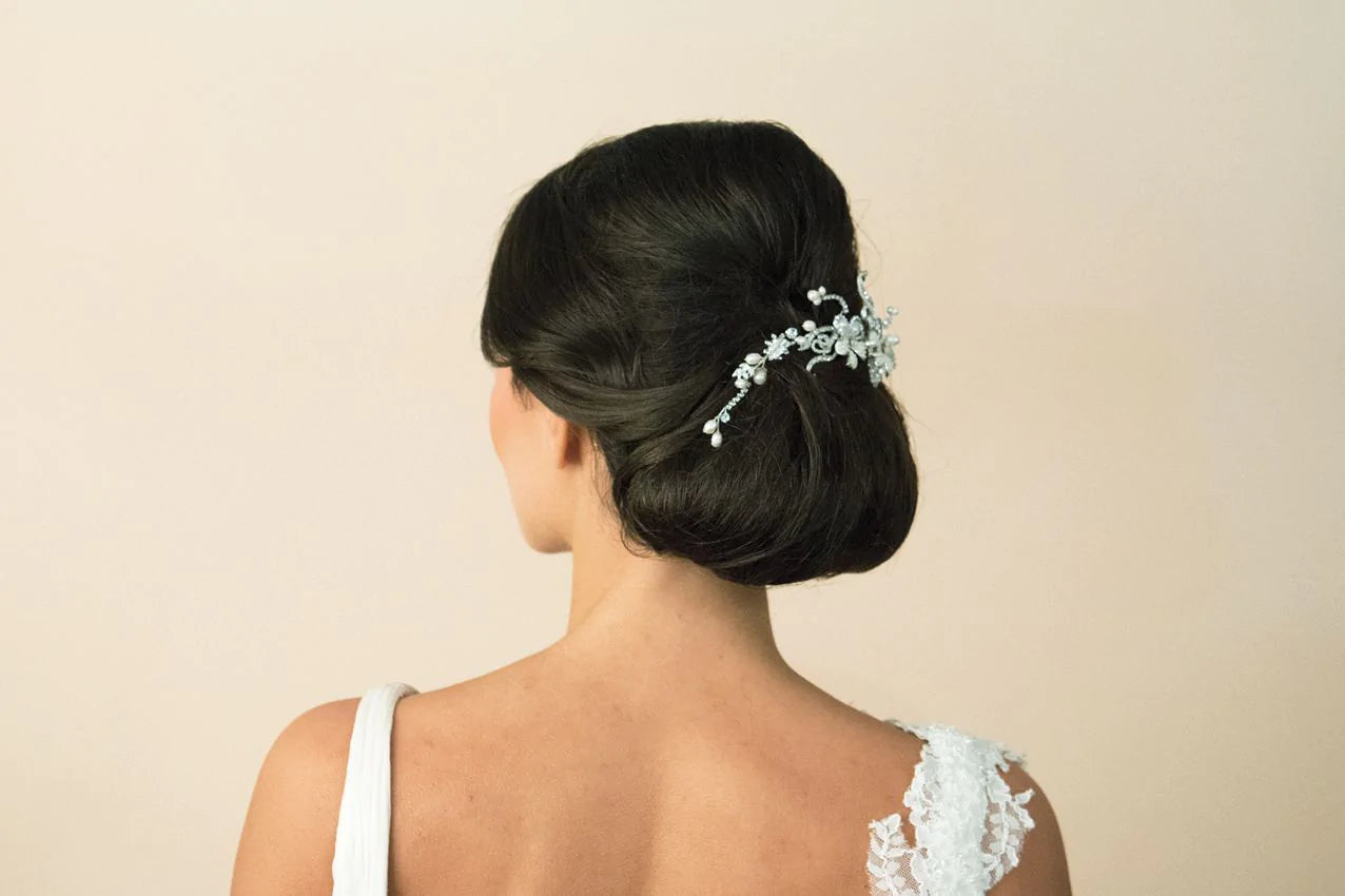 Ivory & Co Silver Crystal Hair Comb with Pearl Scroll Design - Elegant Bridal & Wedding Hair Accessory for Women
