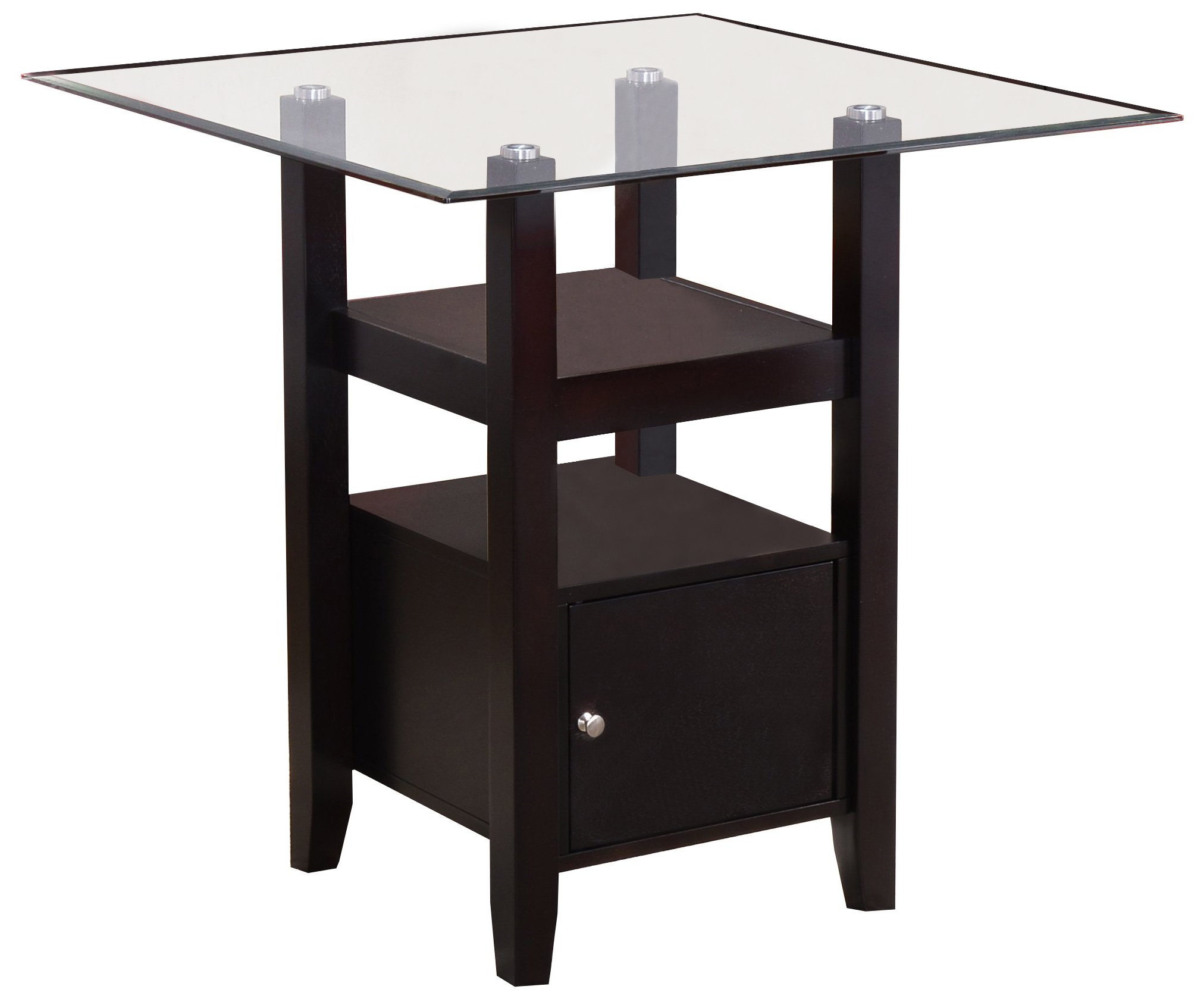 Kings Brand Cappuccino Finish Counter Height Dining Table with Glass Top & Storage - Perfect for Small Spaces, Breakfast Nooks & Modern Kitchens